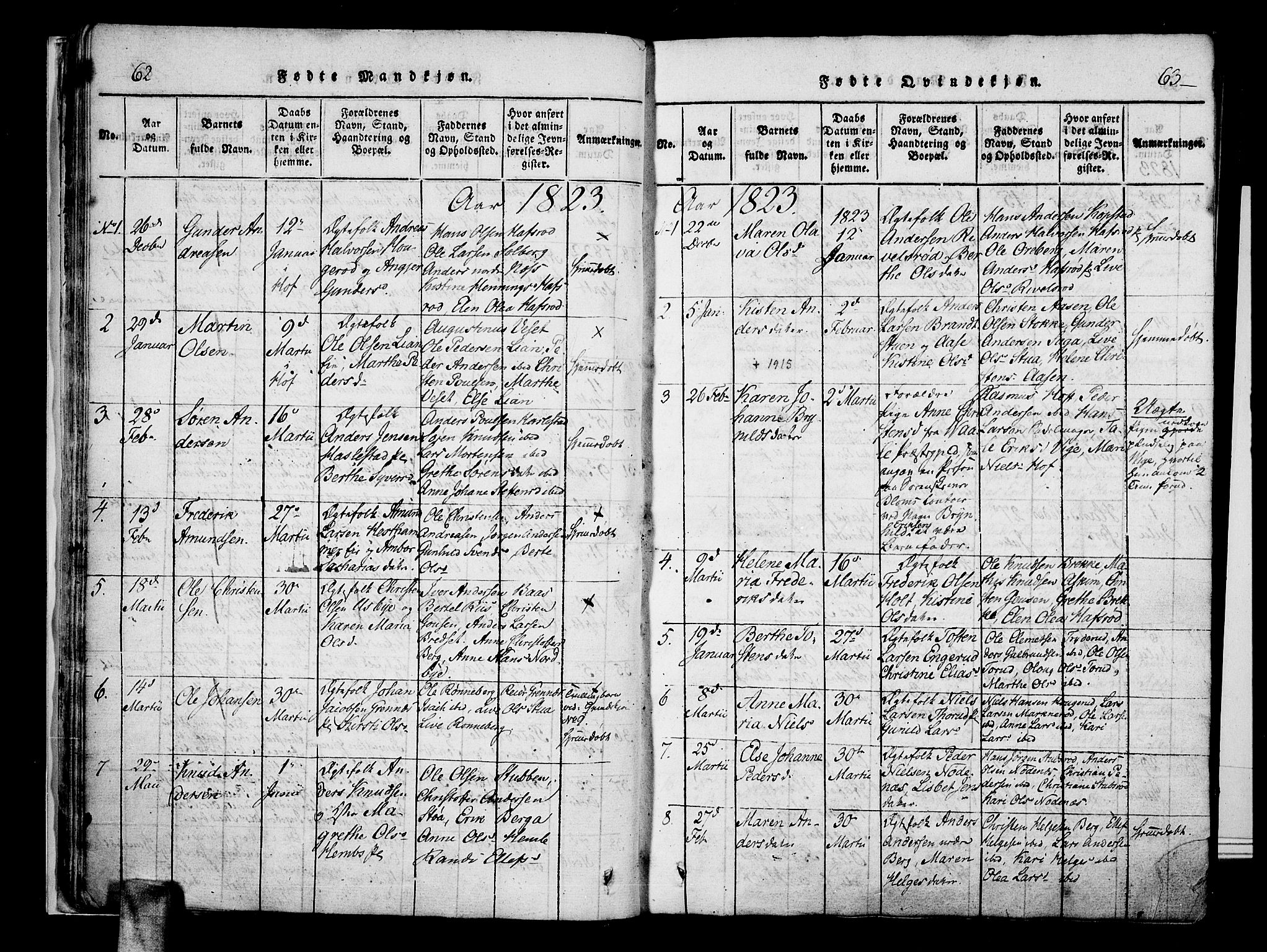 Hof kirkebøker, AV/SAKO-A-64/F/Fa/L0004: Ministerialbok nr. I 4, 1814-1843, s. 62-63