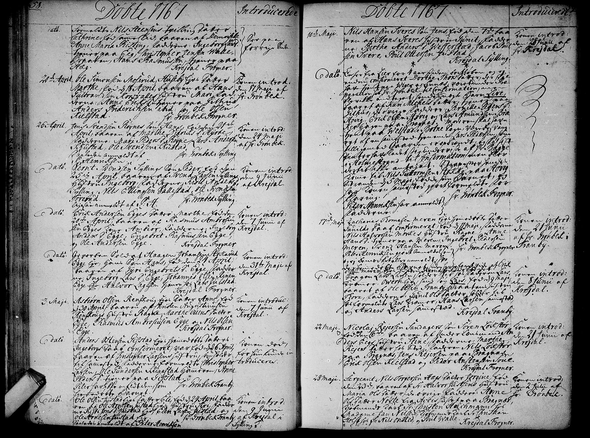Lier kirkebøker, AV/SAKO-A-230/F/Fa/L0005: Ministerialbok nr. I 5, 1764-1777, s. 58-59