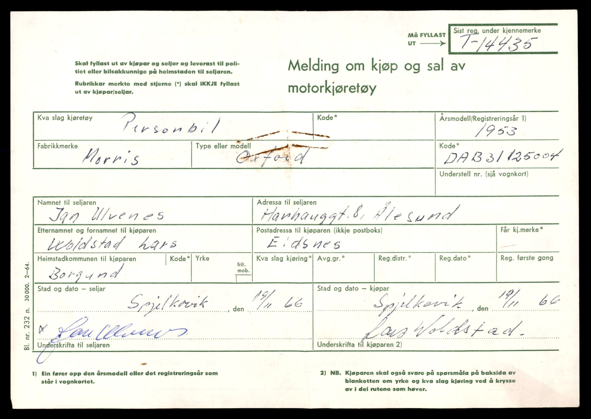 Møre og Romsdal vegkontor - Ålesund trafikkstasjon, AV/SAT-A-4099/F/Fe/L0045: Registreringskort for kjøretøy T 14320 - T 14444, 1927-1998, s. 2996
