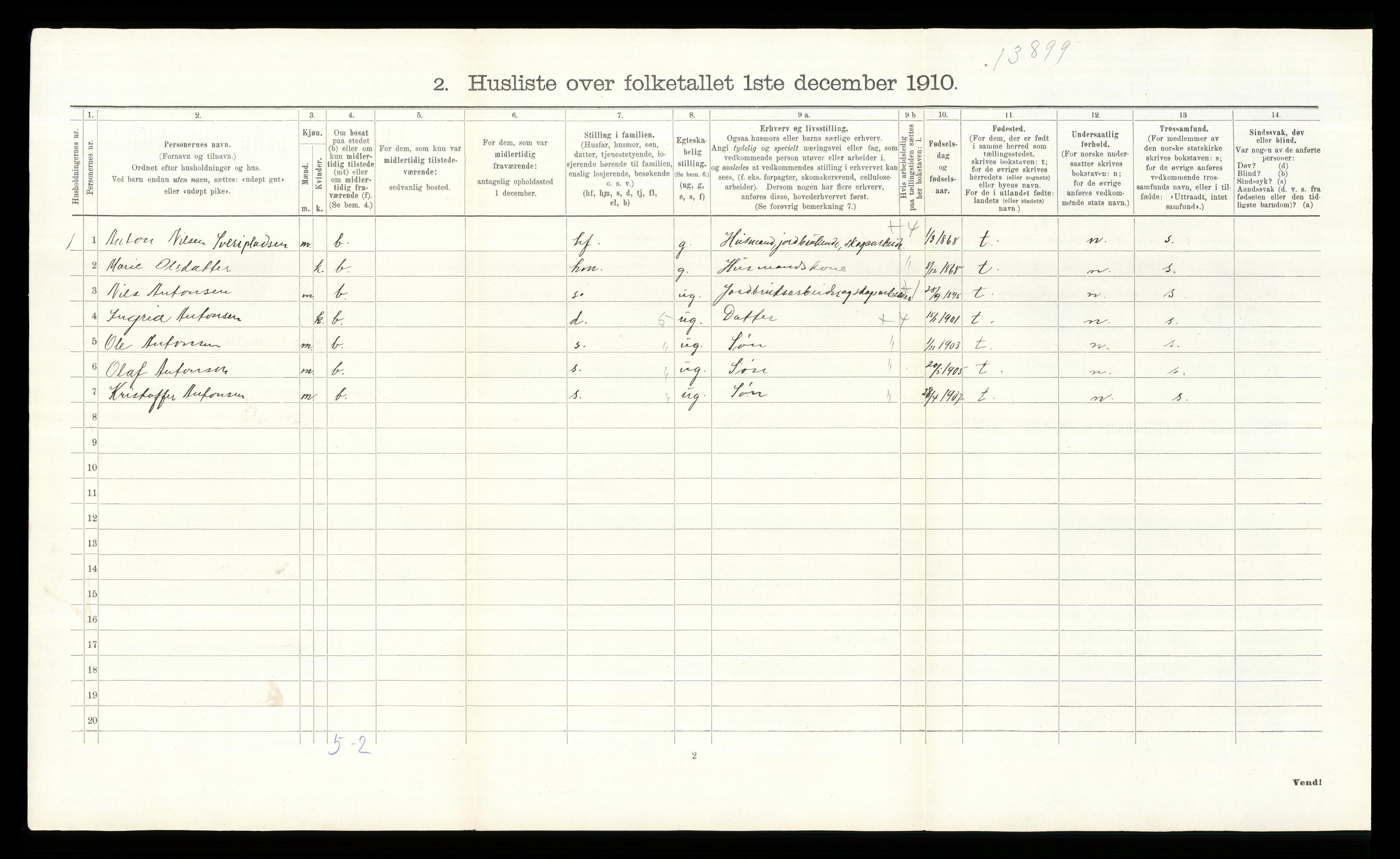 RA, Folketelling 1910 for 0540 Sør-Aurdal herred, 1910, s. 752