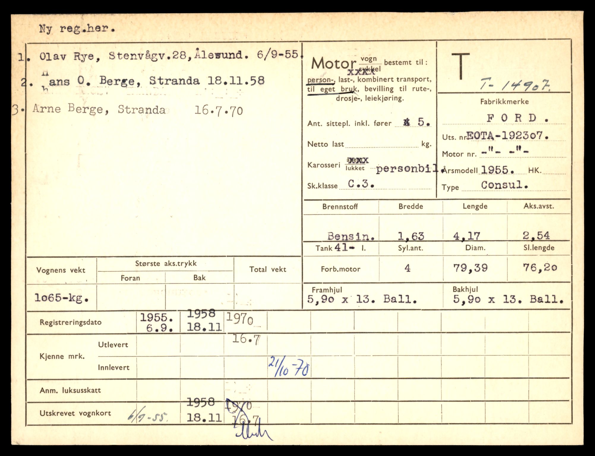 Møre og Romsdal vegkontor - Ålesund trafikkstasjon, AV/SAT-A-4099/F/Fe/L0049: Registreringskort for kjøretøy T 14864 - T 18613, 1927-1998, s. 1003