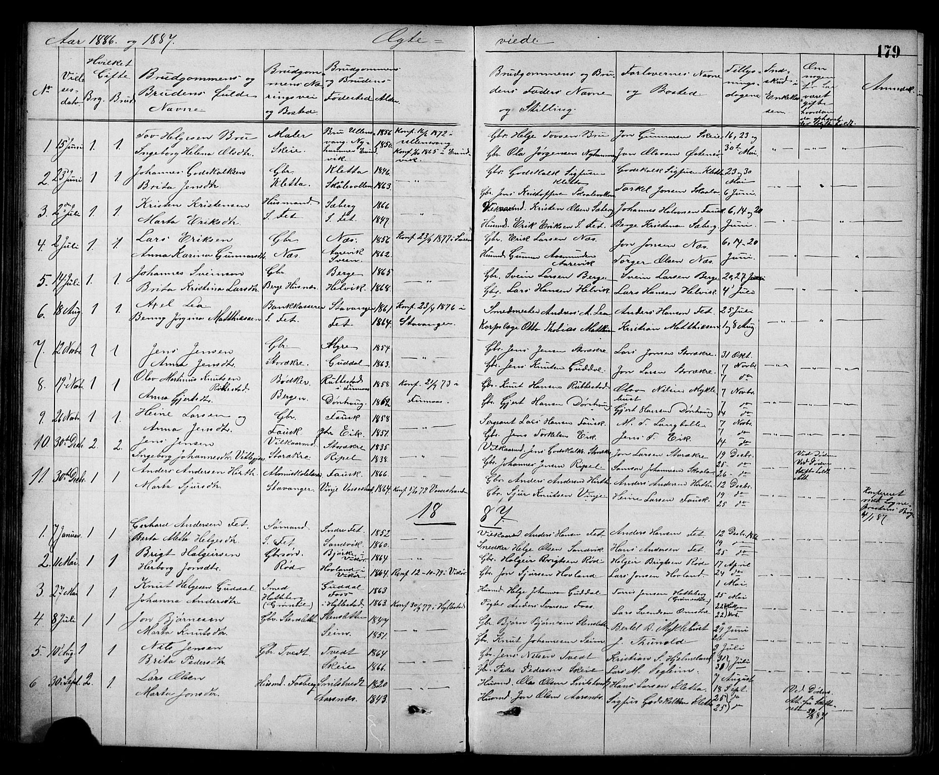 Kvinnherad sokneprestembete, AV/SAB-A-76401/H/Hab: Klokkerbok nr. A 2, 1873-1900, s. 179