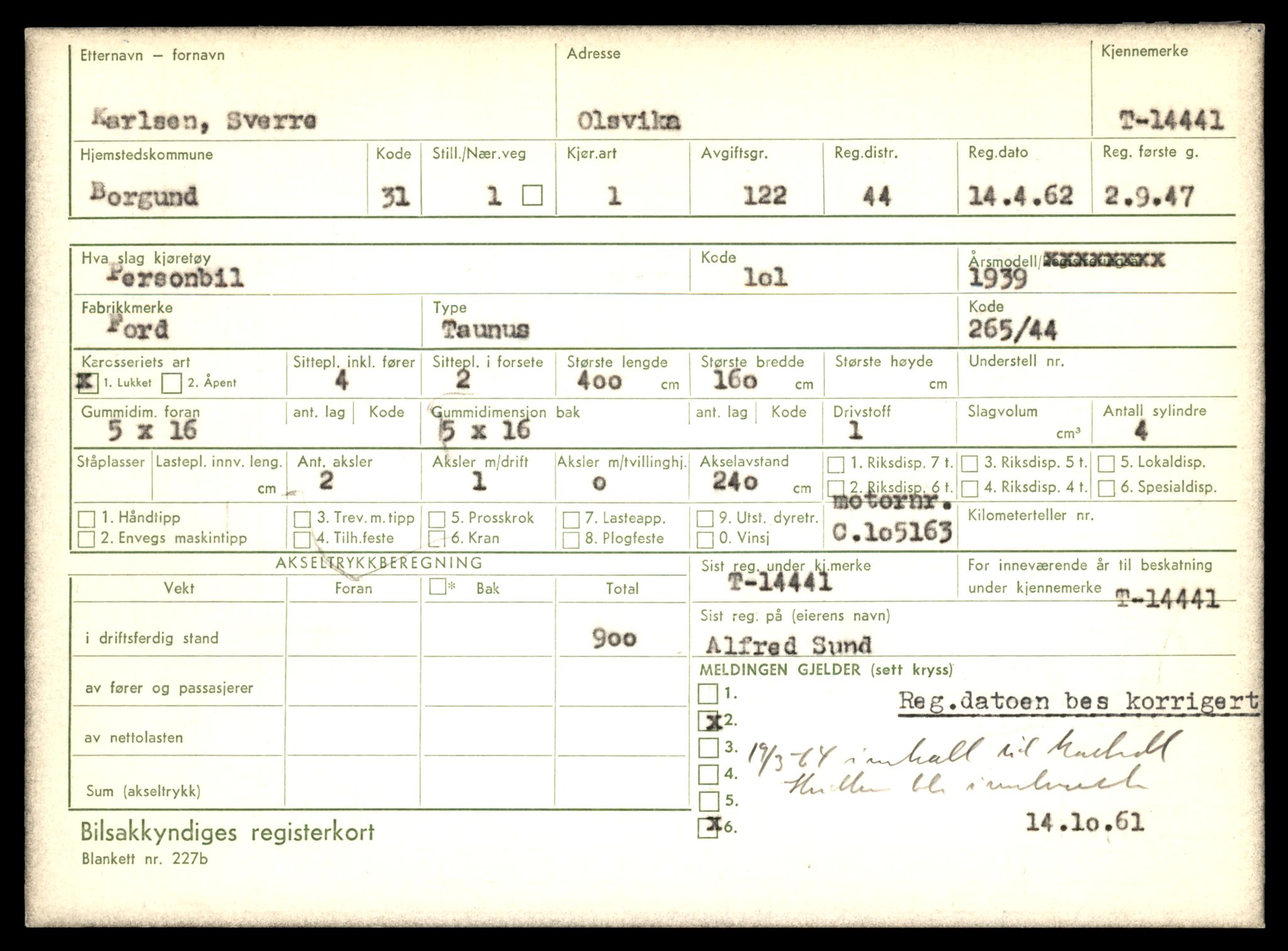 Møre og Romsdal vegkontor - Ålesund trafikkstasjon, AV/SAT-A-4099/F/Fe/L0045: Registreringskort for kjøretøy T 14320 - T 14444, 1927-1998, s. 3210