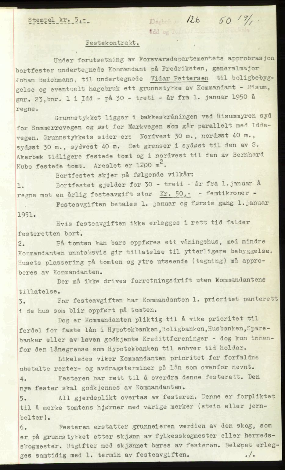 Idd og Marker sorenskriveri, SAO/A-10283/G/Gb/Gbb/L0013: Pantebok nr. A13, 1949-1950, Dagboknr: 126/1950