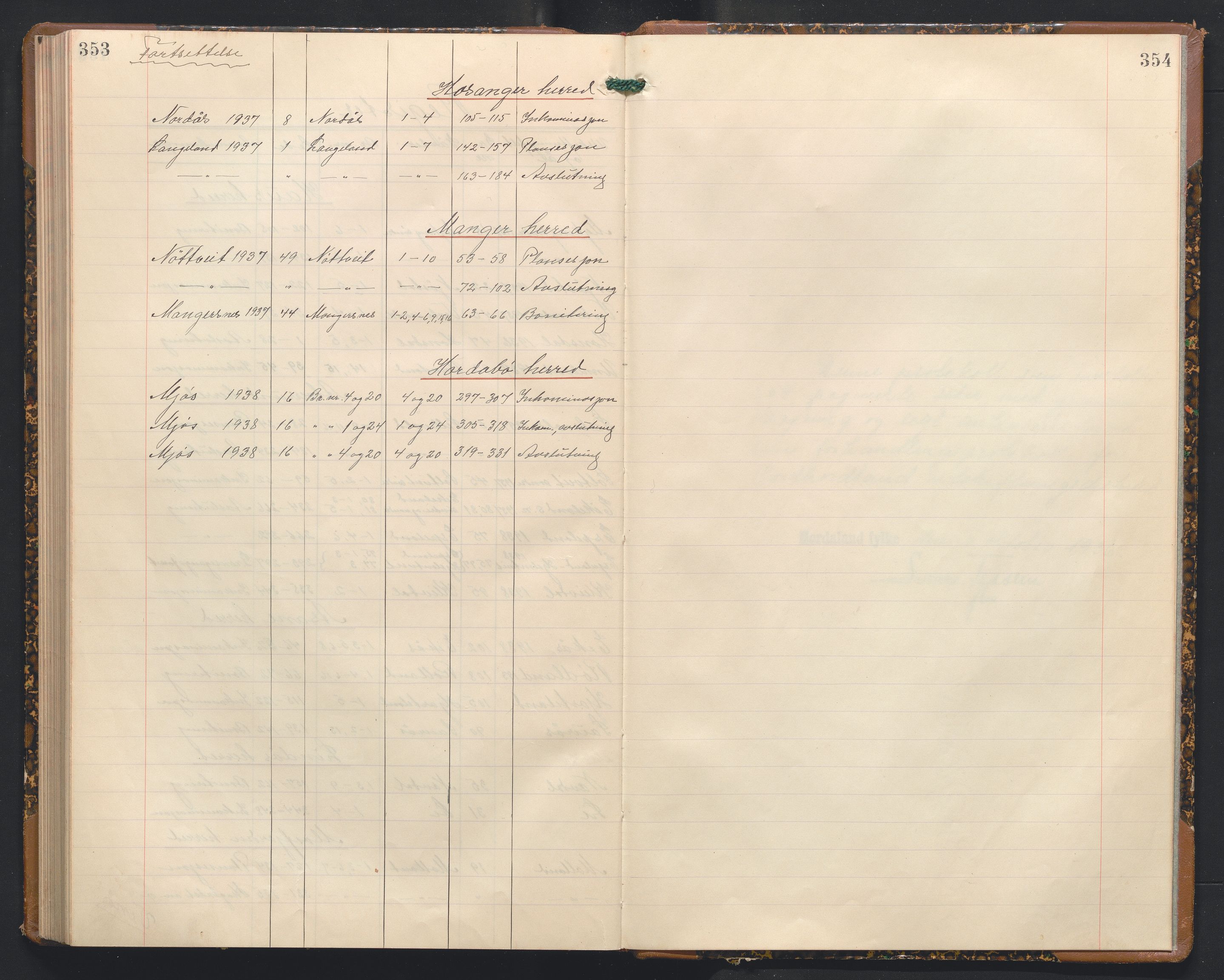 Hordaland jordskiftedøme - I Nordhordland jordskiftedistrikt, AV/SAB-A-6801/A/Aa/L0043: Forhandlingsprotokoll, 1936-1938, s. 353-354