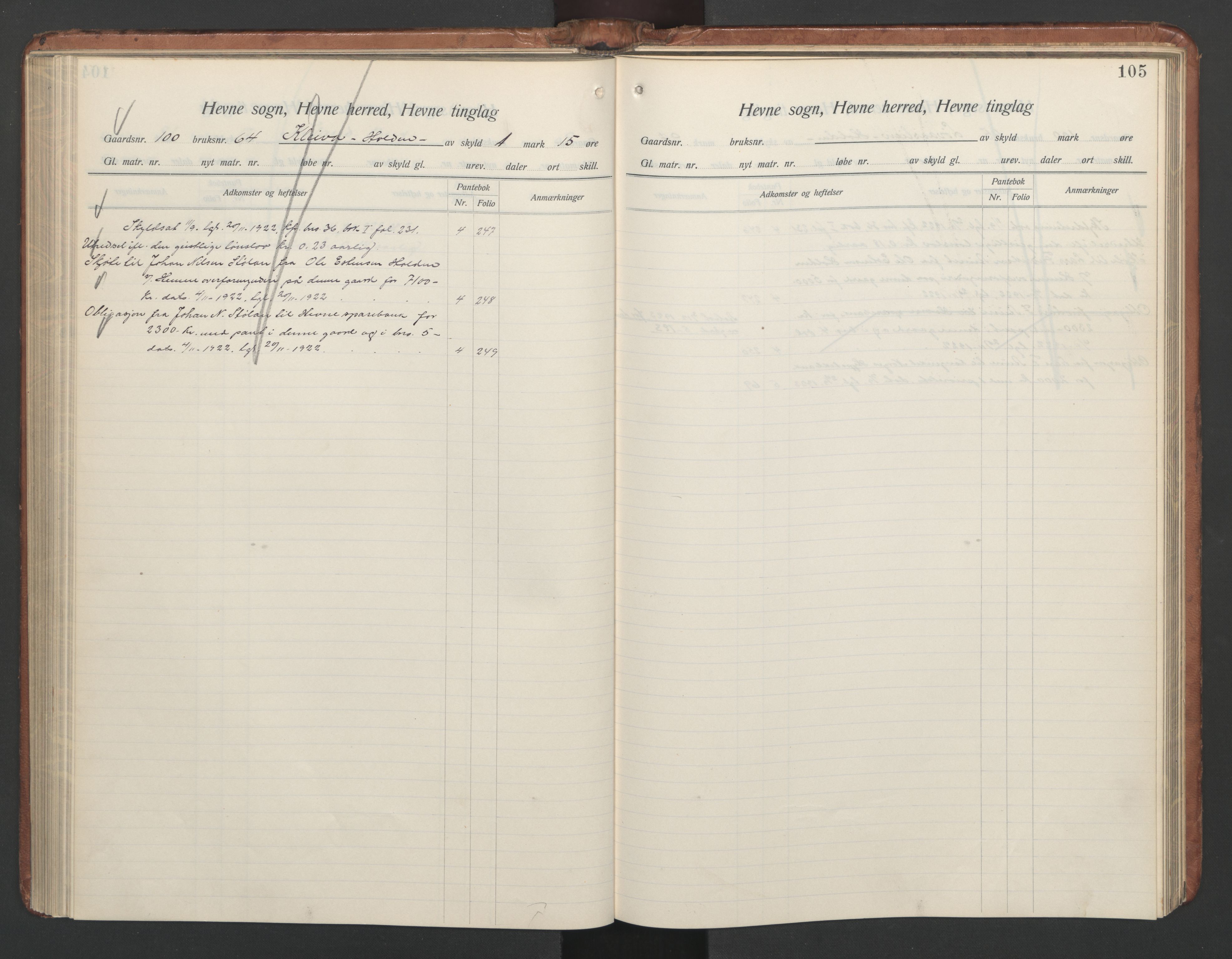 Hitra sorenskriveri, AV/SAT-A-0018/2/2A/L0021: Panteregister nr. 21, s. 105