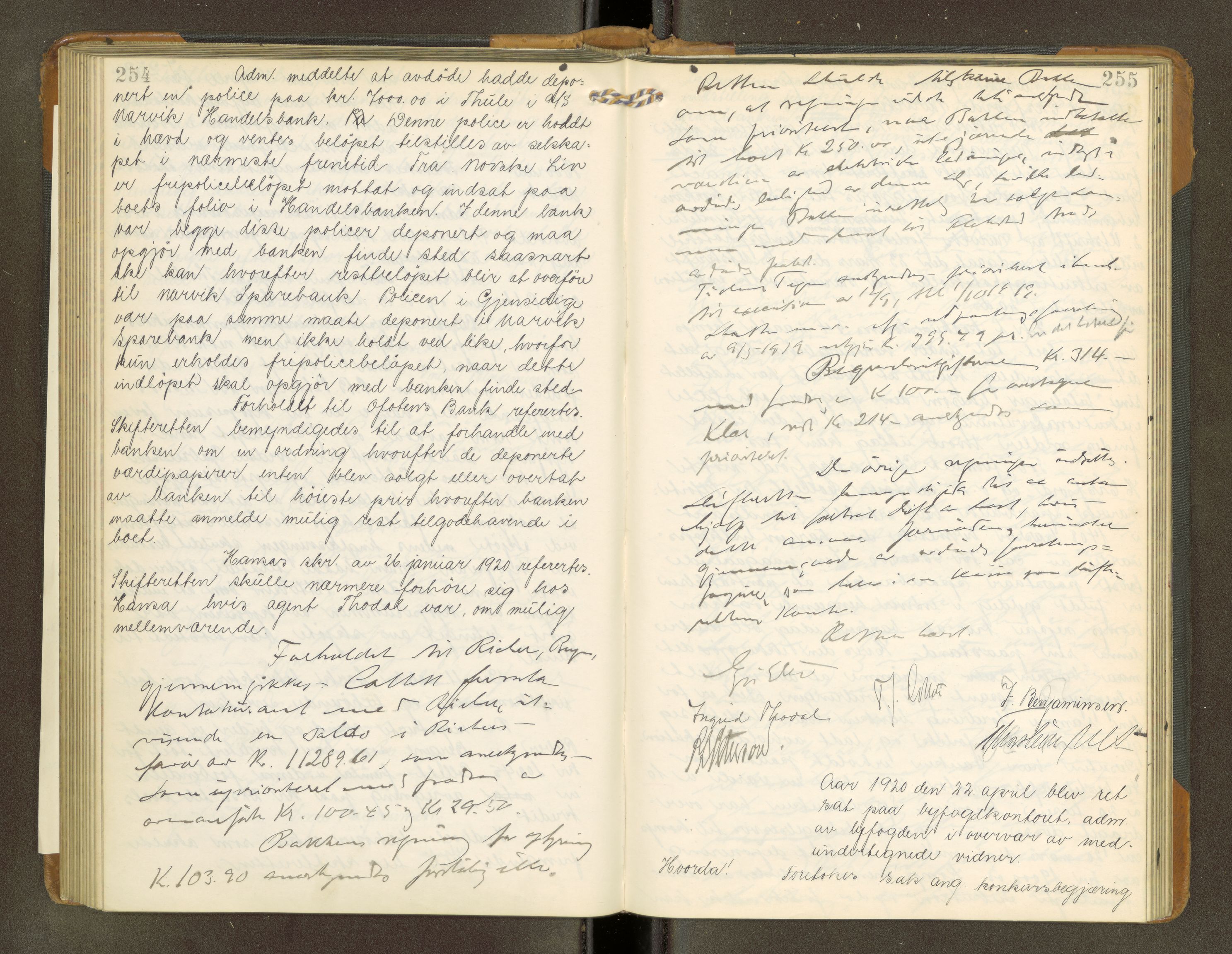 Narvik sorenskriveri, AV/SAT-A-0002/1/3/3B/L0001: Skiftebehandlingsprotokoll, 1913-1922, s. 254-255