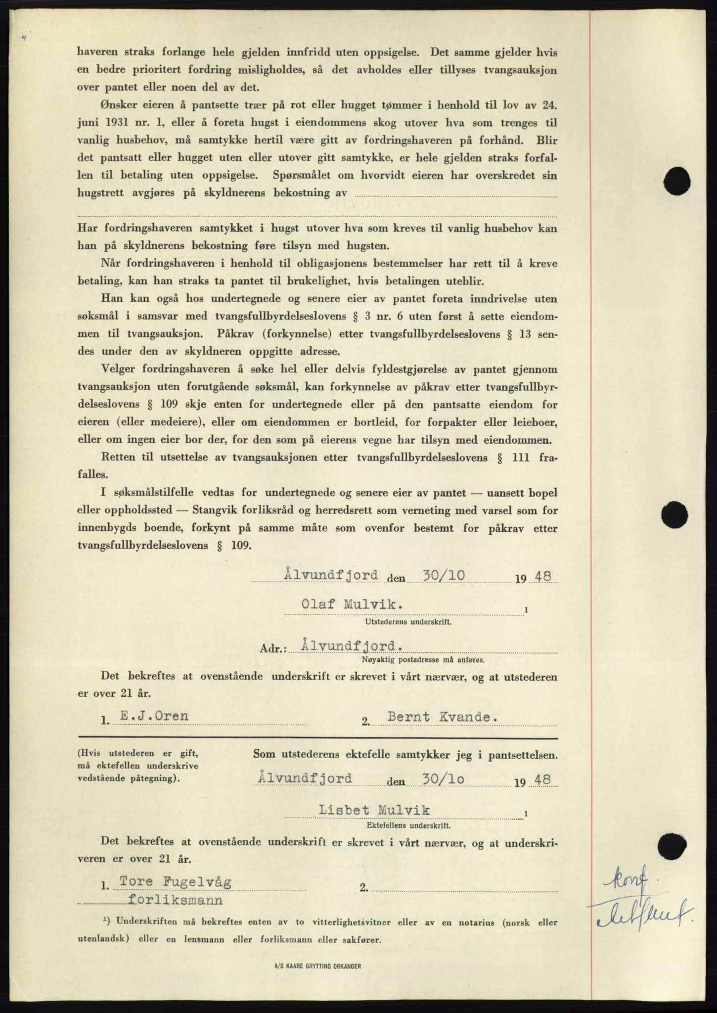 Nordmøre sorenskriveri, AV/SAT-A-4132/1/2/2Ca: Pantebok nr. B99, 1948-1948, Dagboknr: 3152/1948