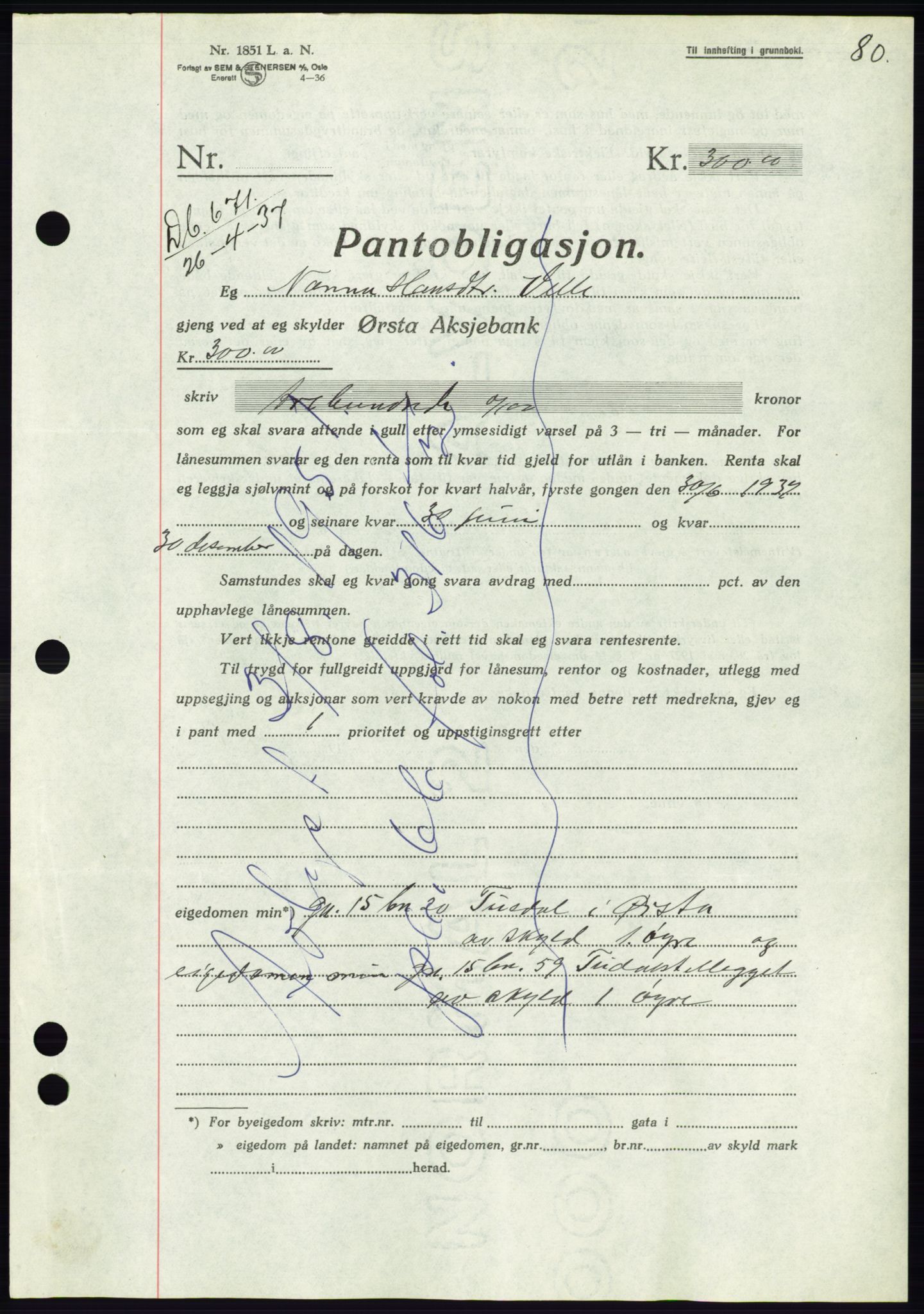 Søre Sunnmøre sorenskriveri, AV/SAT-A-4122/1/2/2C/L0063: Pantebok nr. 57, 1937-1937, Dagboknr: 671/1937