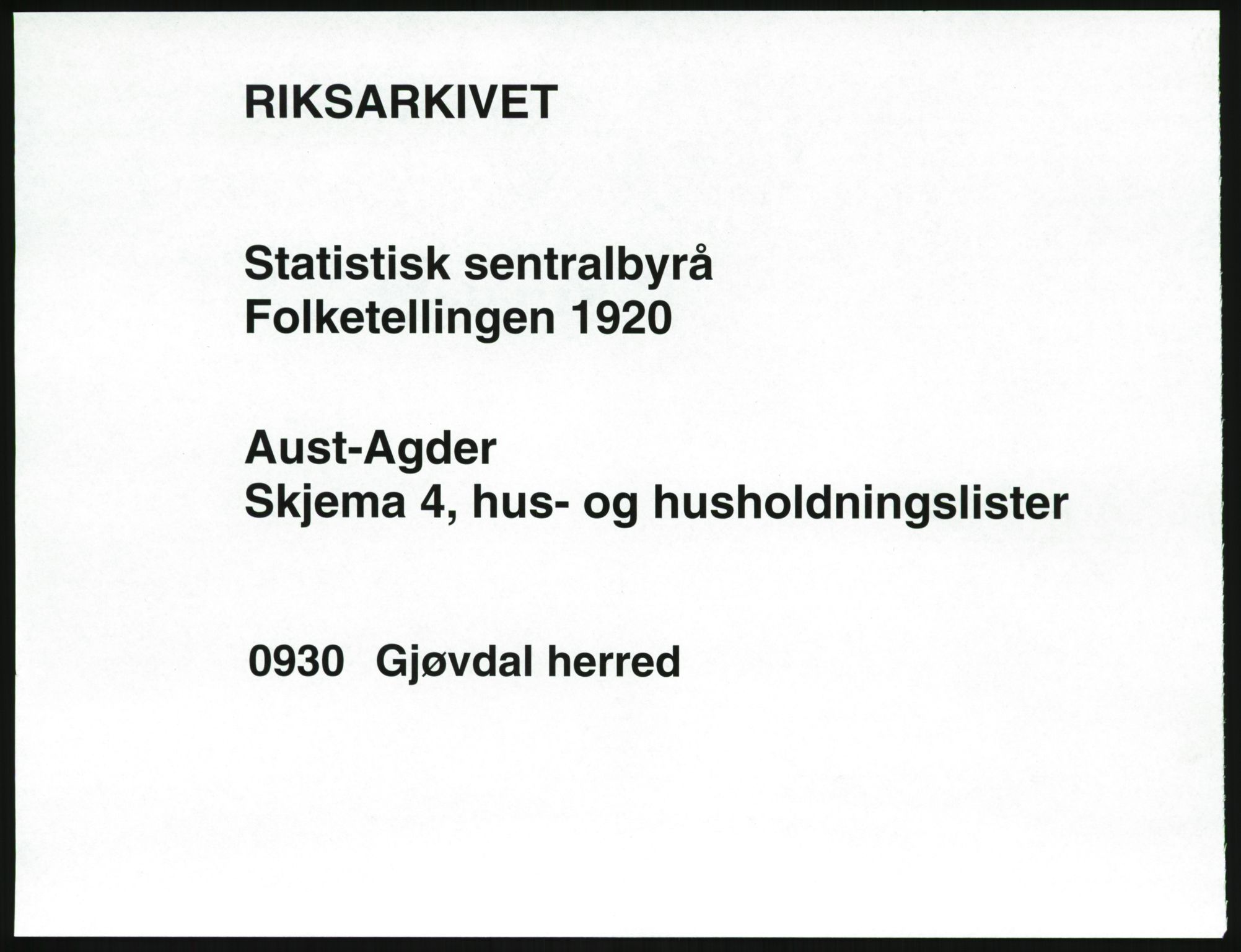 SAK, Folketelling 1920 for 0930 Gjøvdal herred, 1920, s. 18