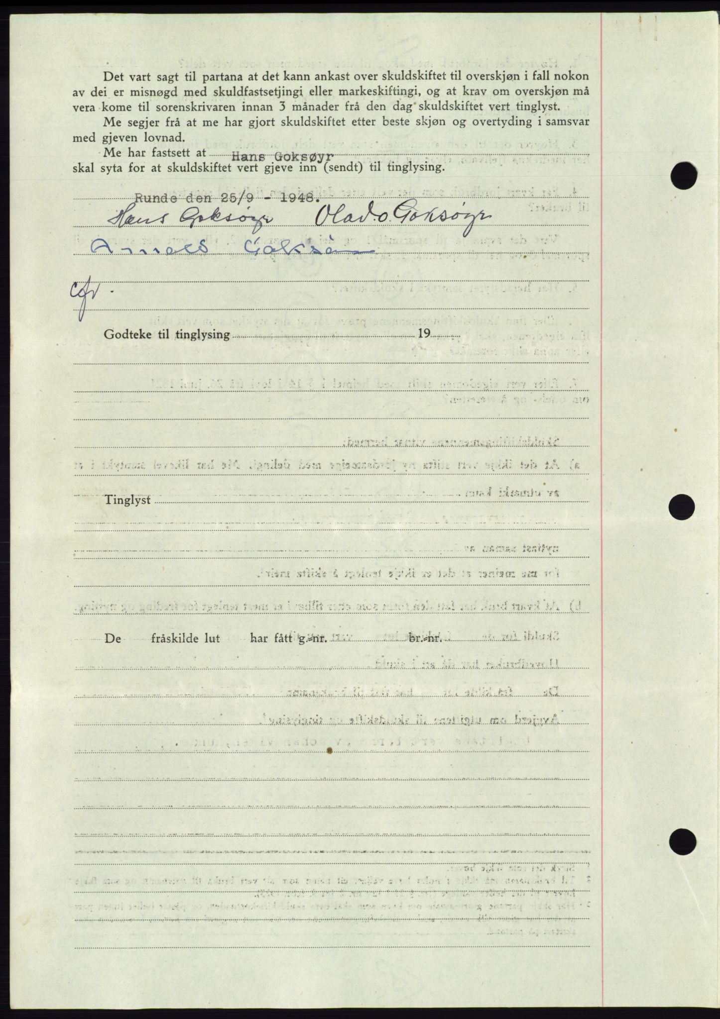Søre Sunnmøre sorenskriveri, AV/SAT-A-4122/1/2/2C/L0083: Pantebok nr. 9A, 1948-1949, Dagboknr: 1428/1948