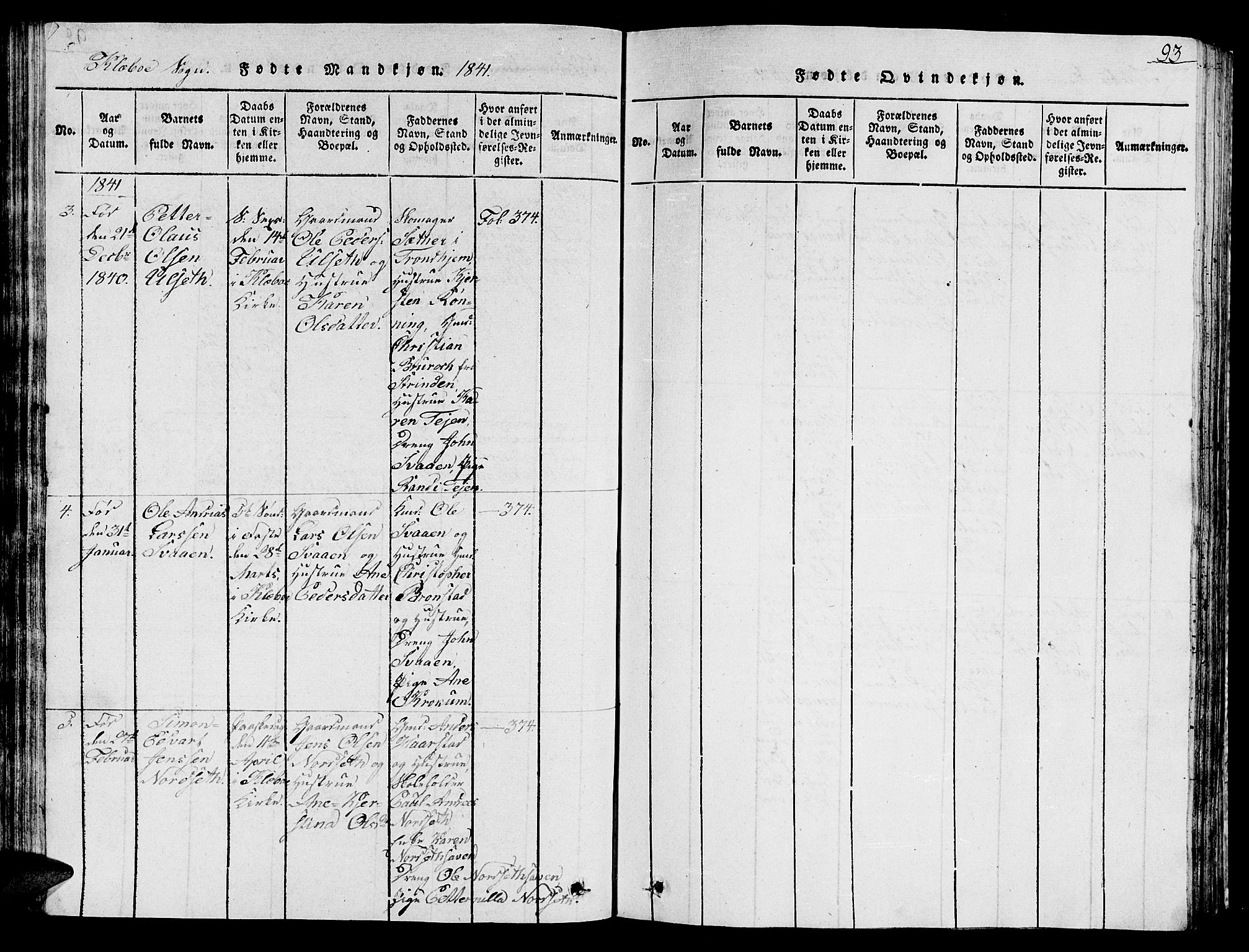 Ministerialprotokoller, klokkerbøker og fødselsregistre - Sør-Trøndelag, AV/SAT-A-1456/618/L0450: Klokkerbok nr. 618C01, 1816-1865, s. 93