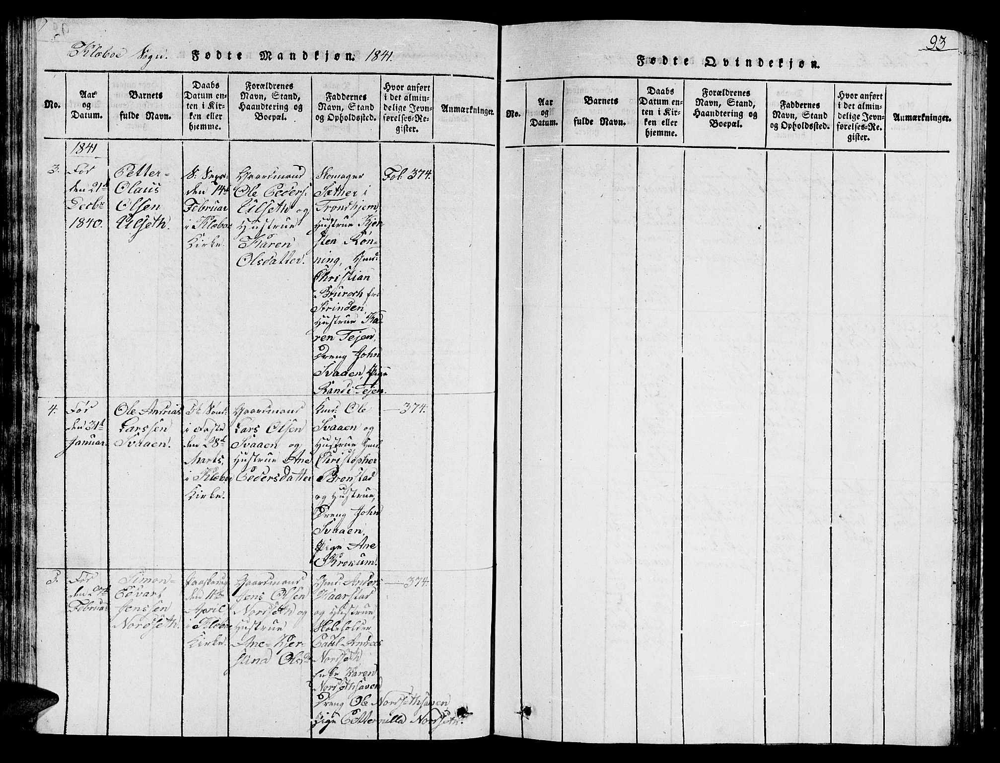 Ministerialprotokoller, klokkerbøker og fødselsregistre - Sør-Trøndelag, SAT/A-1456/618/L0450: Klokkerbok nr. 618C01, 1816-1865, s. 93