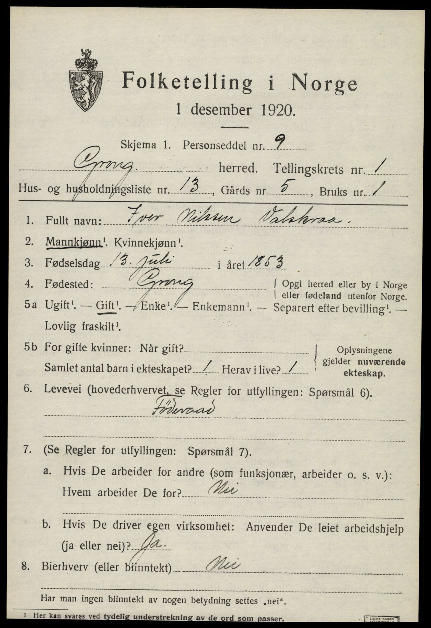 SAT, Folketelling 1920 for 1742 Grong herred, 1920, s. 1183