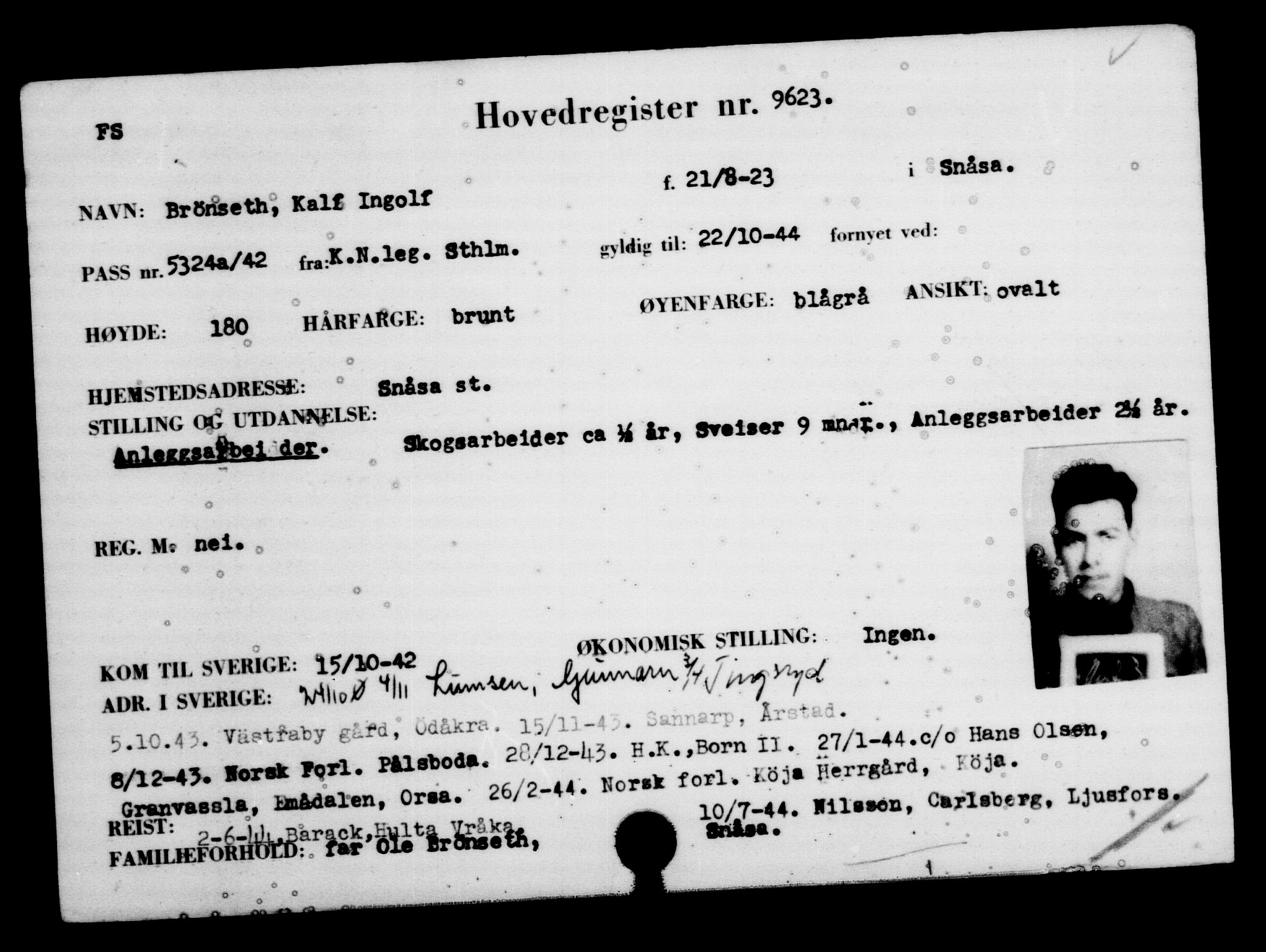 Utenriksstasjonene, Legasjonen i Stockholm, Flyktningkontoret, AV/RA-S-6753/V/Va/L0006: Kjesäterkartoteket, flyktninger med registreringsnr. 9400-12711, 1940-1945, s. 250