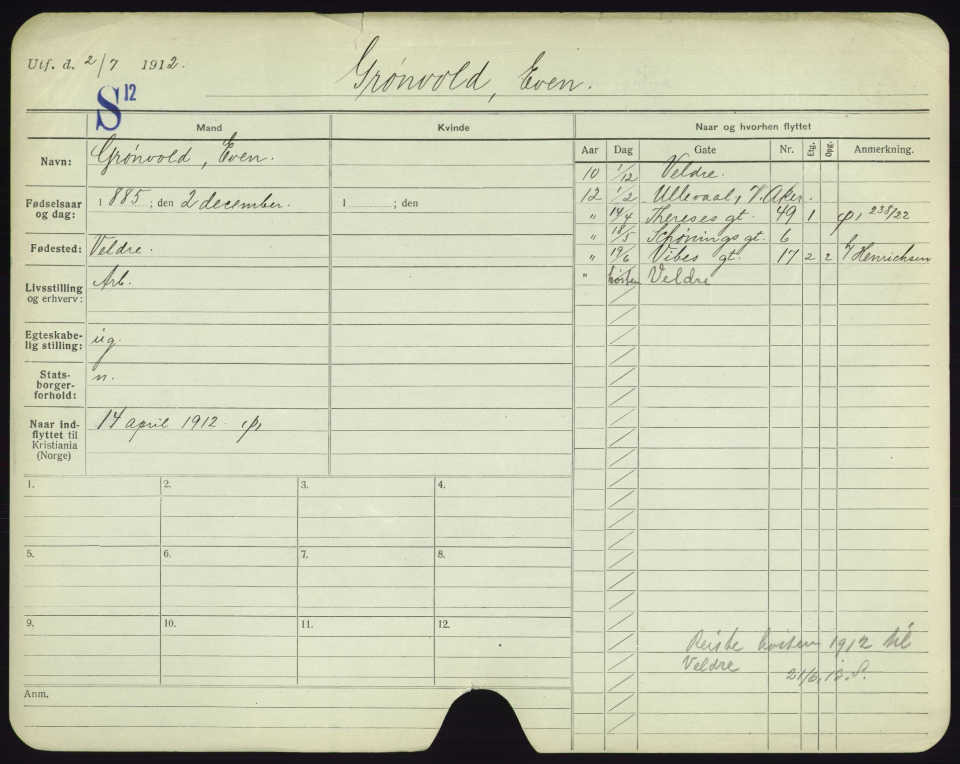 Oslo folkeregister, Registerkort, AV/SAO-A-11715/F/Fa/Fac/L0003: Menn, 1906-1914, s. 673a