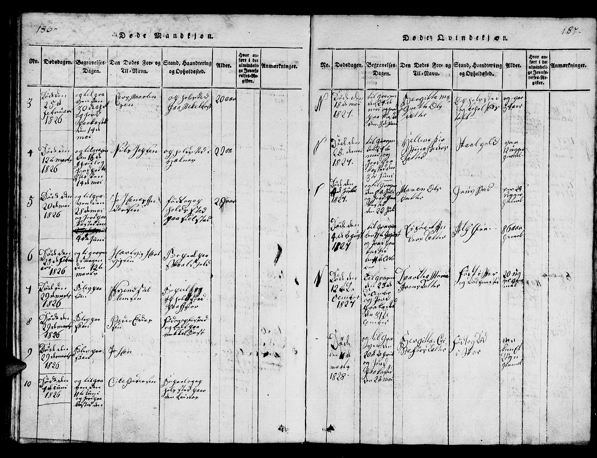 Ministerialprotokoller, klokkerbøker og fødselsregistre - Nordland, AV/SAT-A-1459/857/L0826: Klokkerbok nr. 857C01, 1821-1852, s. 186-187