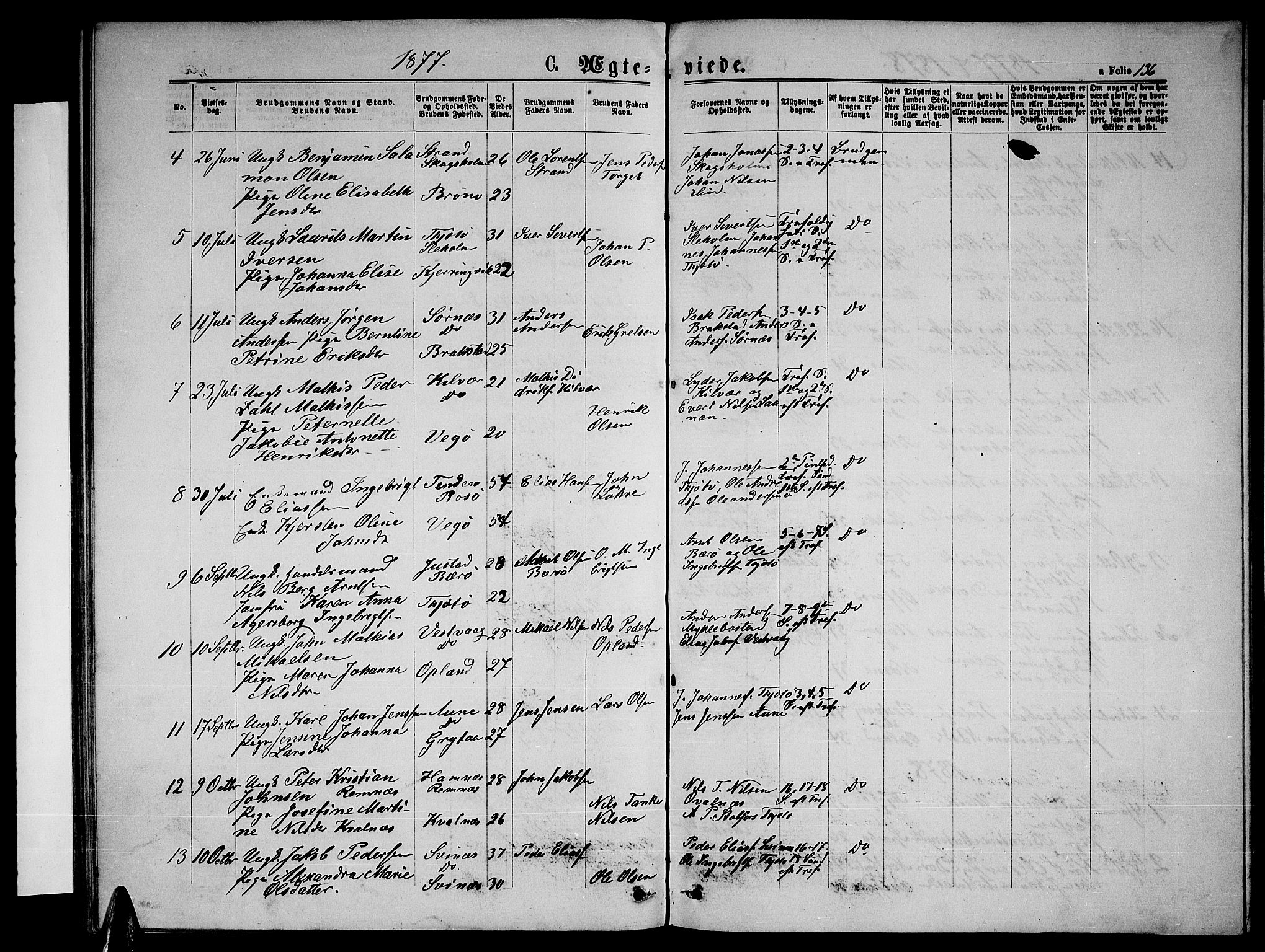 Ministerialprotokoller, klokkerbøker og fødselsregistre - Nordland, AV/SAT-A-1459/817/L0267: Klokkerbok nr. 817C02, 1870-1883, s. 136