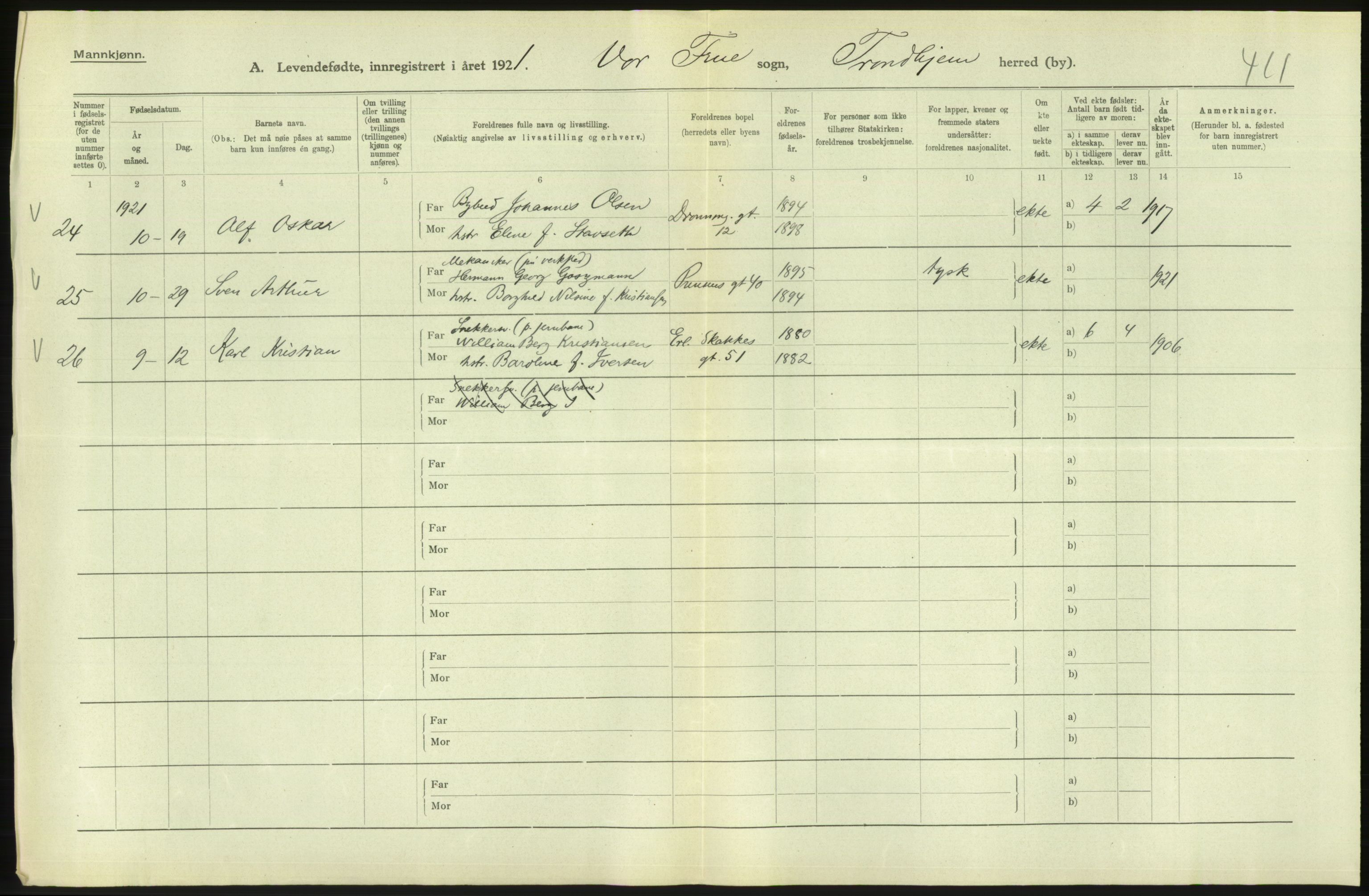 Statistisk sentralbyrå, Sosiodemografiske emner, Befolkning, RA/S-2228/D/Df/Dfc/Dfca/L0045: Trondheim: Levendefødte menn og kvinner, gifte., 1921, s. 648