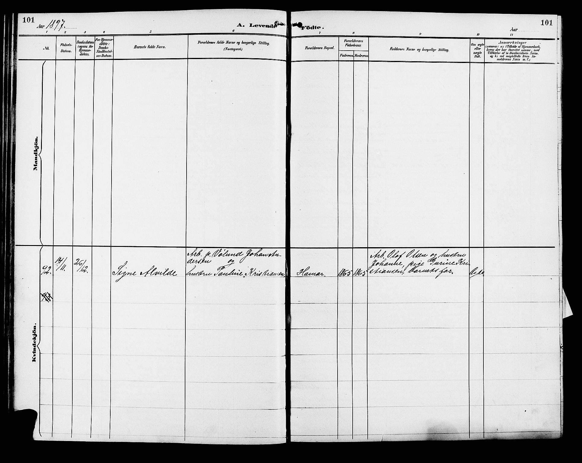 Vang prestekontor, Hedmark, AV/SAH-PREST-008/H/Ha/Hab/L0013: Klokkerbok nr. 13, 1890-1899, s. 101