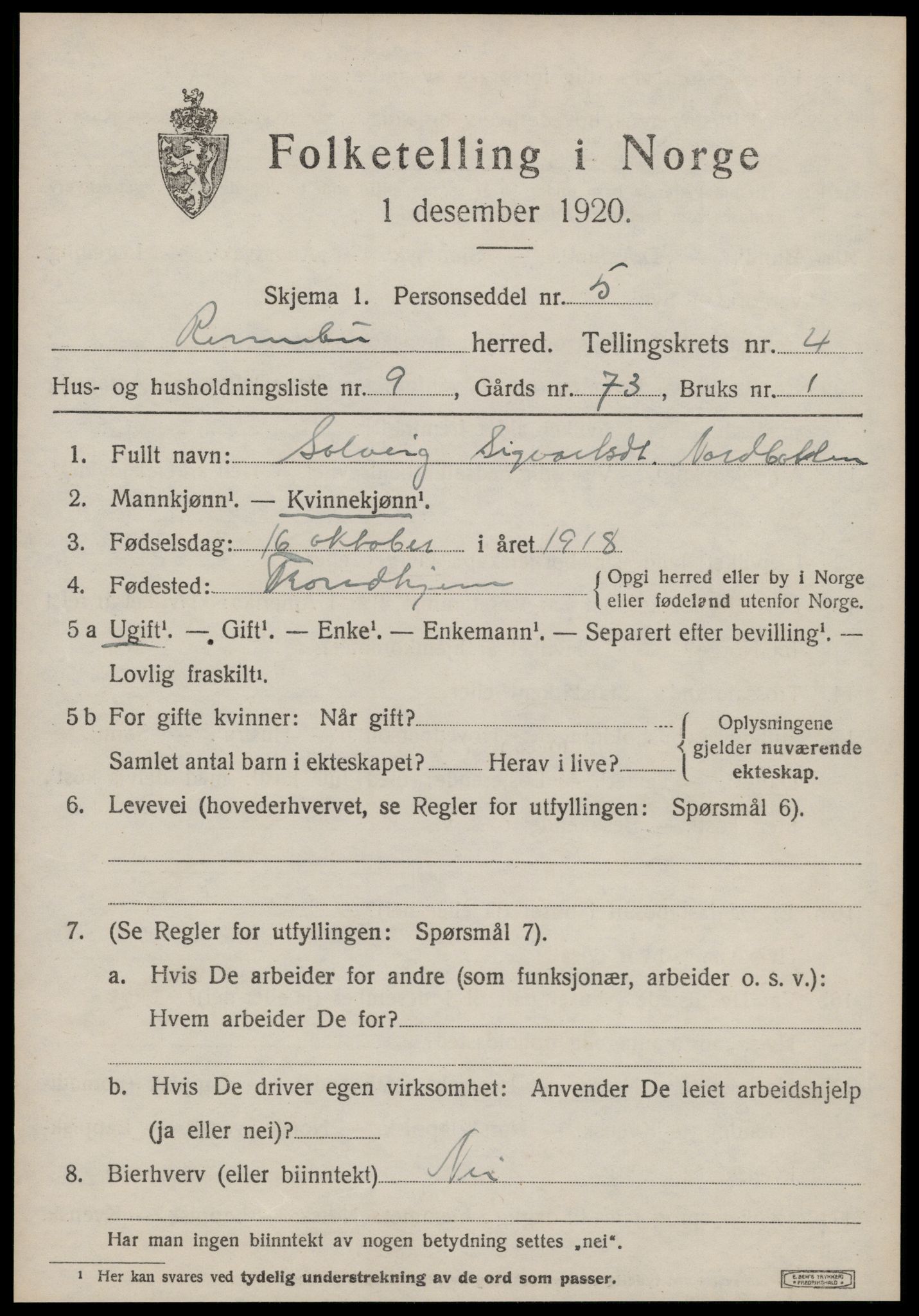 SAT, Folketelling 1920 for 1635 Rennebu herred, 1920, s. 2658