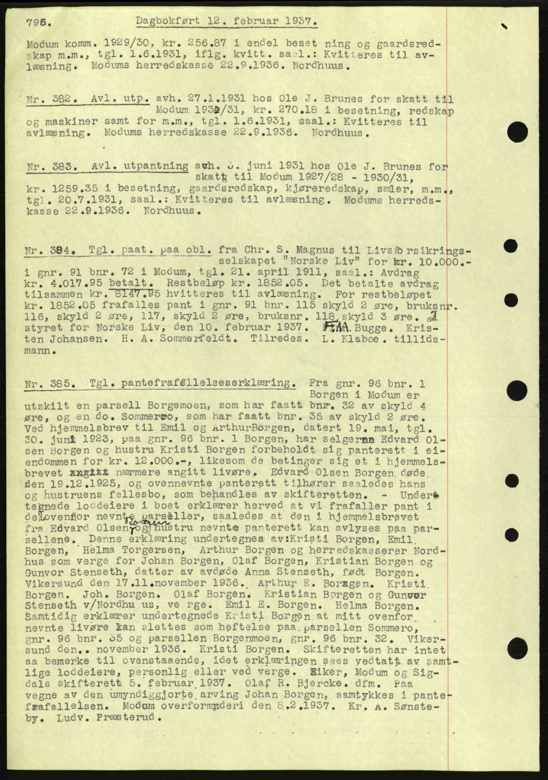 Eiker, Modum og Sigdal sorenskriveri, SAKO/A-123/G/Ga/Gab/L0034: Pantebok nr. A4, 1936-1937, Dagboknr: 382/1937