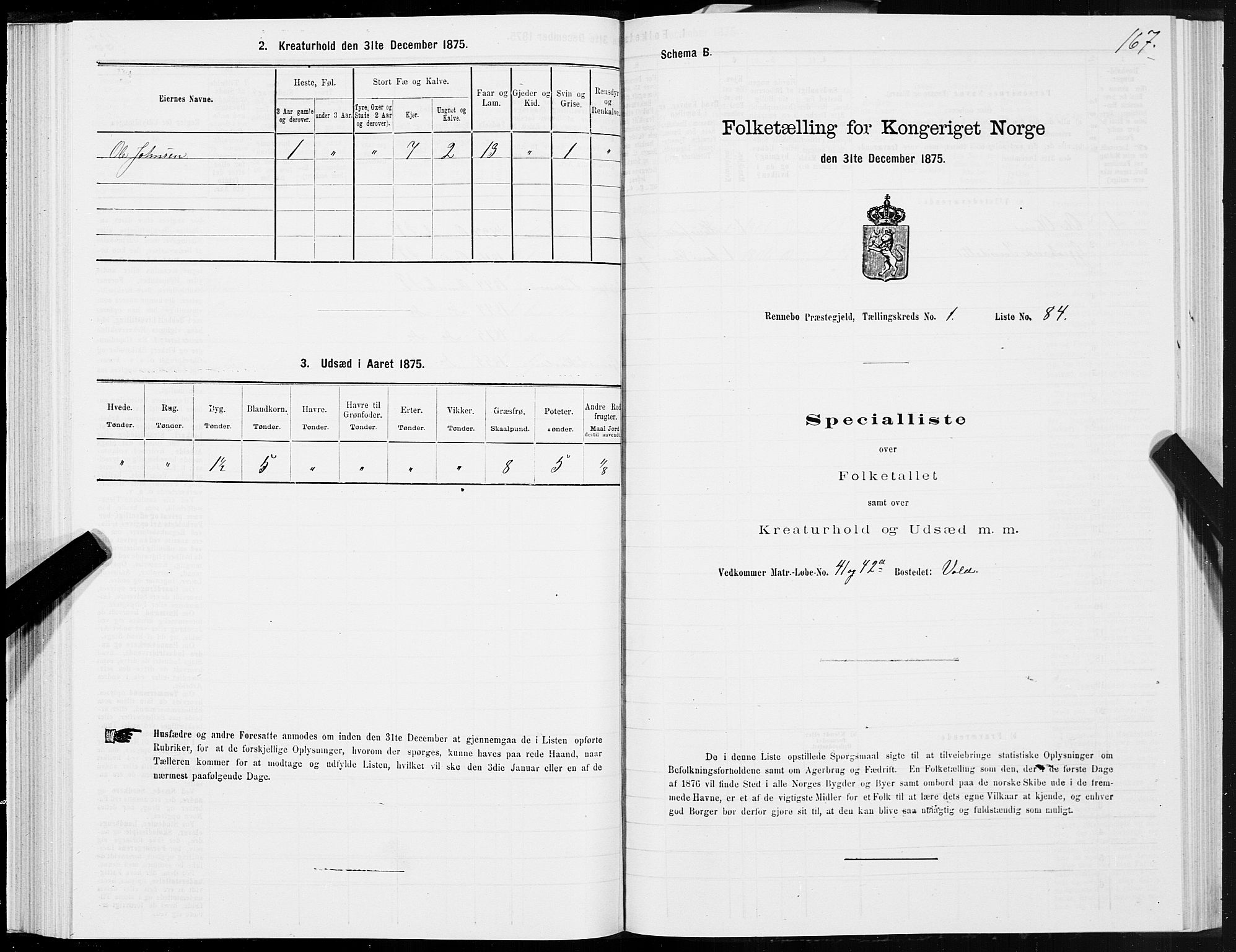 SAT, Folketelling 1875 for 1635P Rennebu prestegjeld, 1875, s. 1167