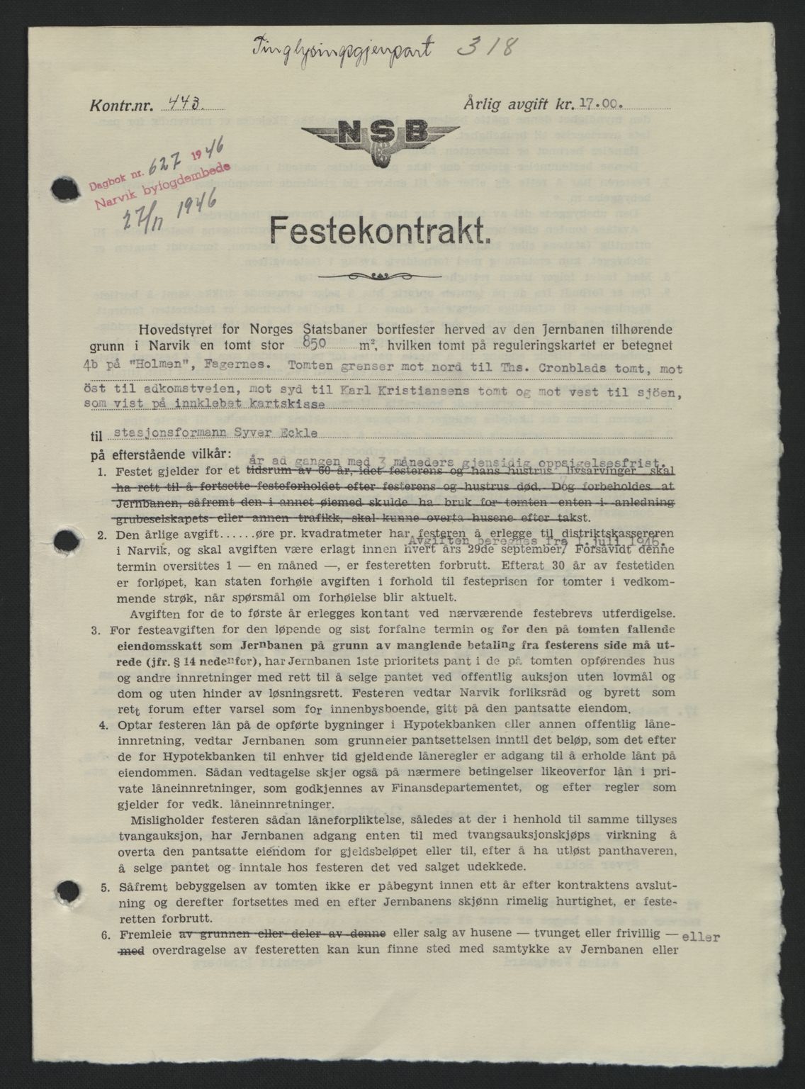 Narvik sorenskriveri, SAT/A-0002/1/2/2C/2Ca: Pantebok nr. A21, 1946-1947, Dagboknr: 627/1946