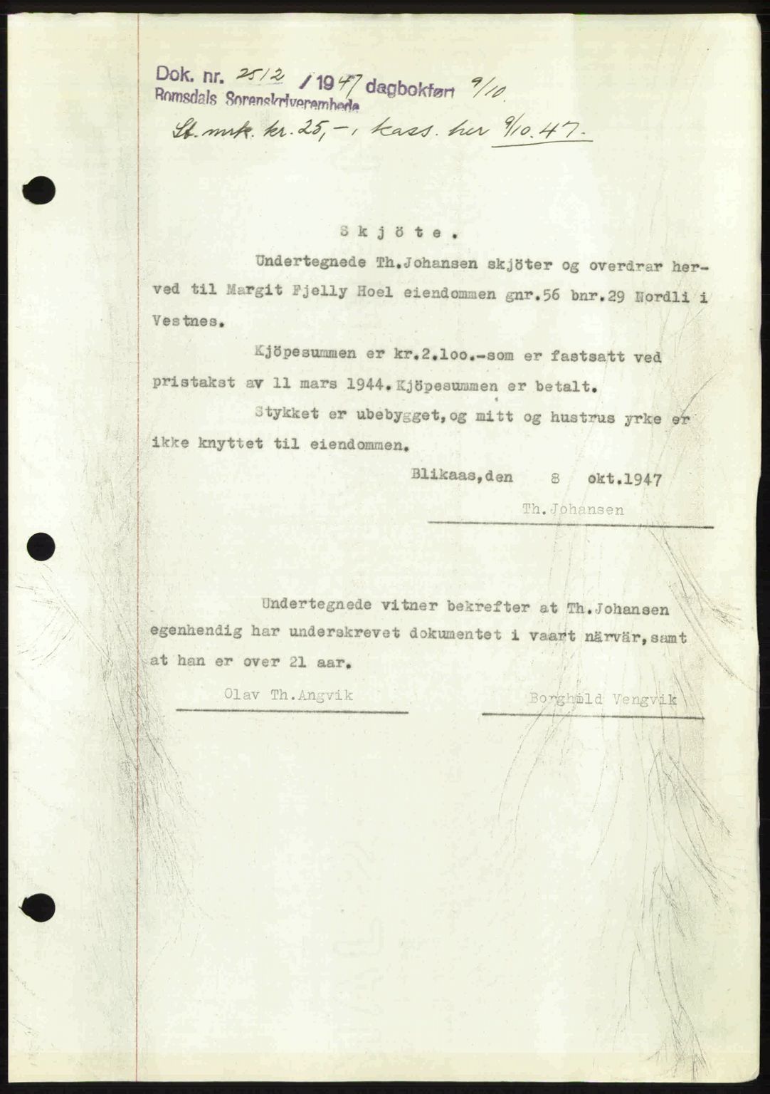 Romsdal sorenskriveri, SAT/A-4149/1/2/2C: Pantebok nr. A24, 1947-1947, Dagboknr: 2512/1947