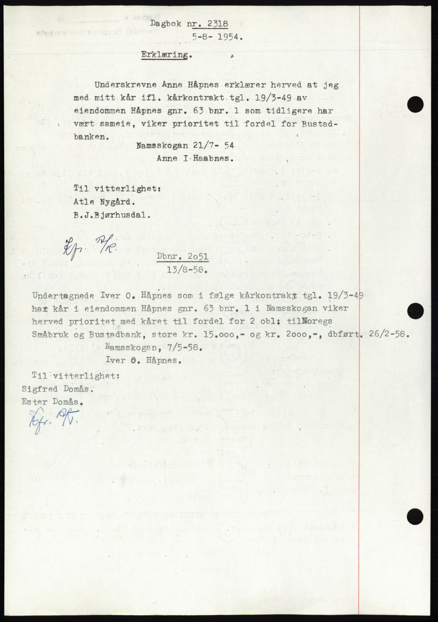 Namdal sorenskriveri, SAT/A-4133/1/2/2C: Pantebok nr. -, 1949-1949, Dagboknr: 2051/1949