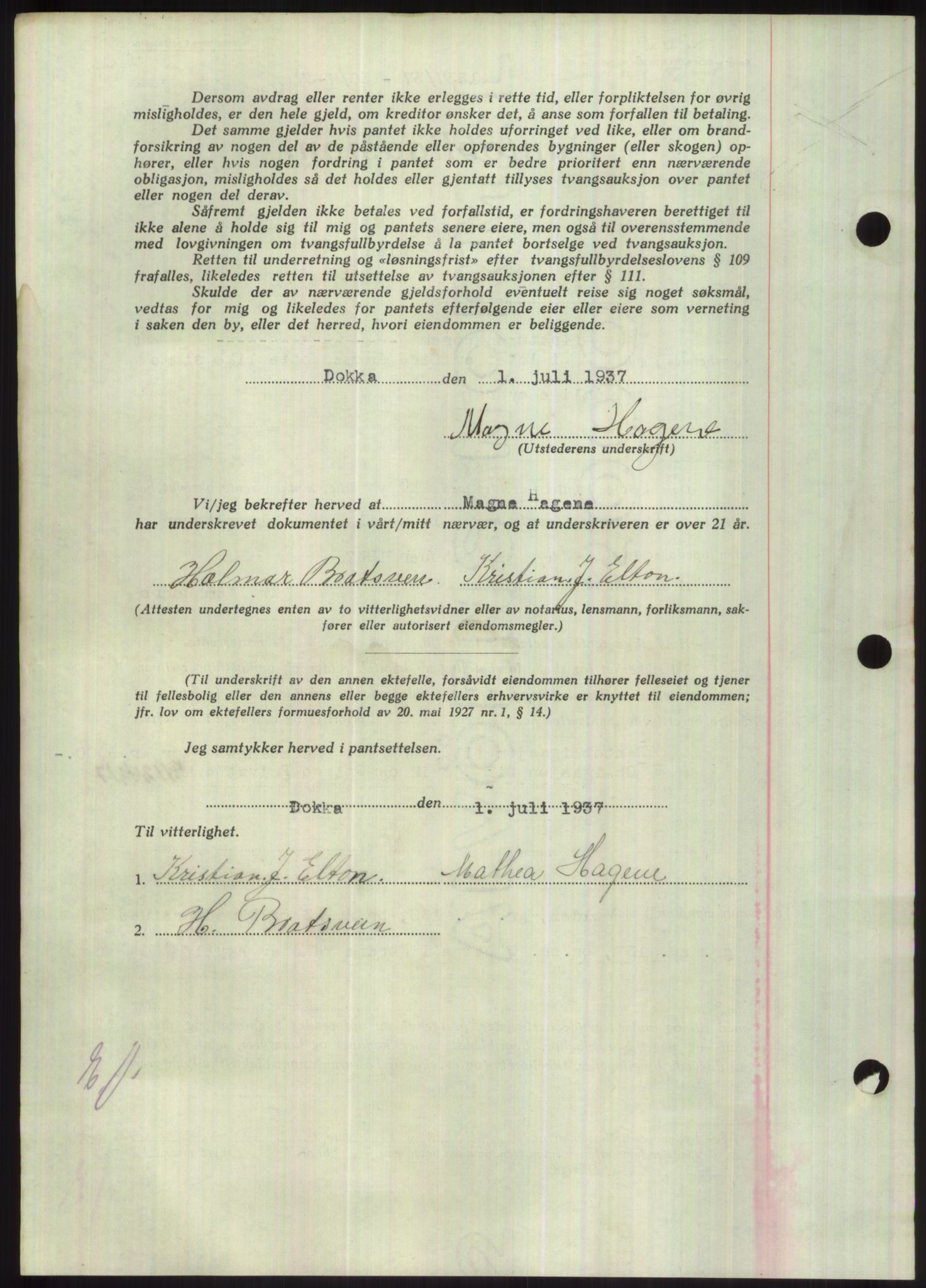 Hadeland og Land tingrett, SAH/TING-010/H/Hb/Hbc/L0002: Pantebok nr. B2, 1936-1937, Dagboknr: 1537/1937