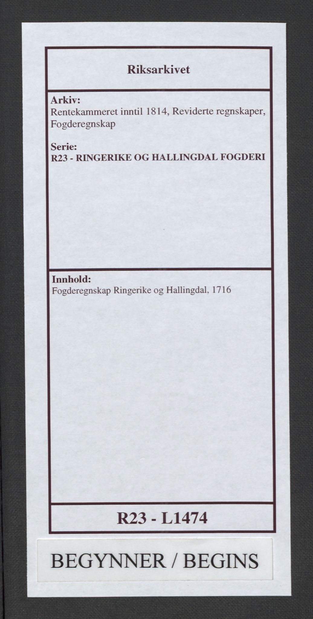 Rentekammeret inntil 1814, Reviderte regnskaper, Fogderegnskap, AV/RA-EA-4092/R23/L1474: Fogderegnskap Ringerike og Hallingdal, 1716, s. 1