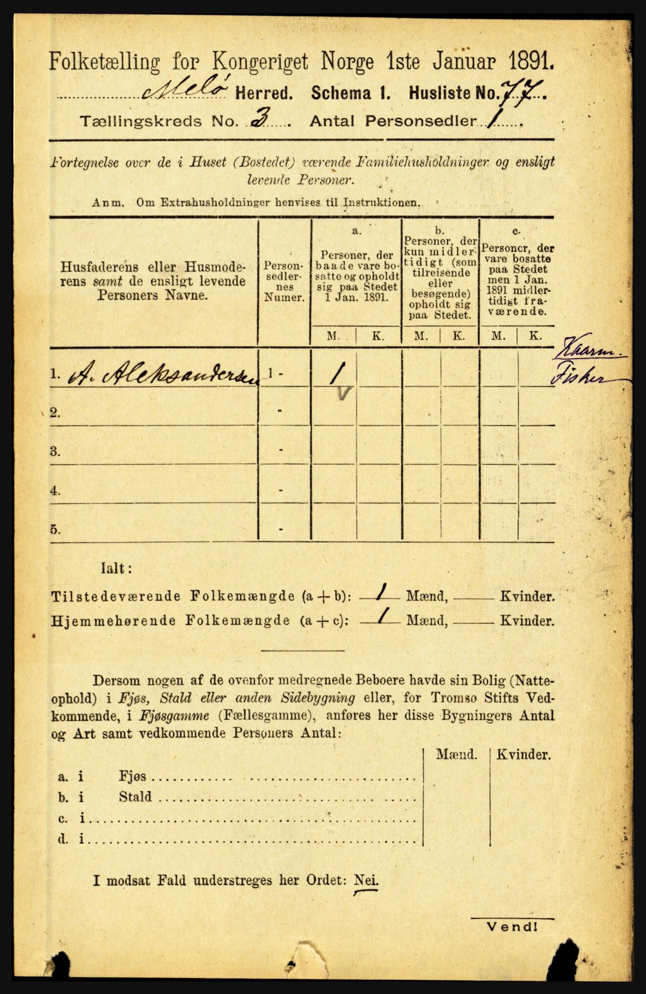 RA, Folketelling 1891 for 1837 Meløy herred, 1891, s. 922