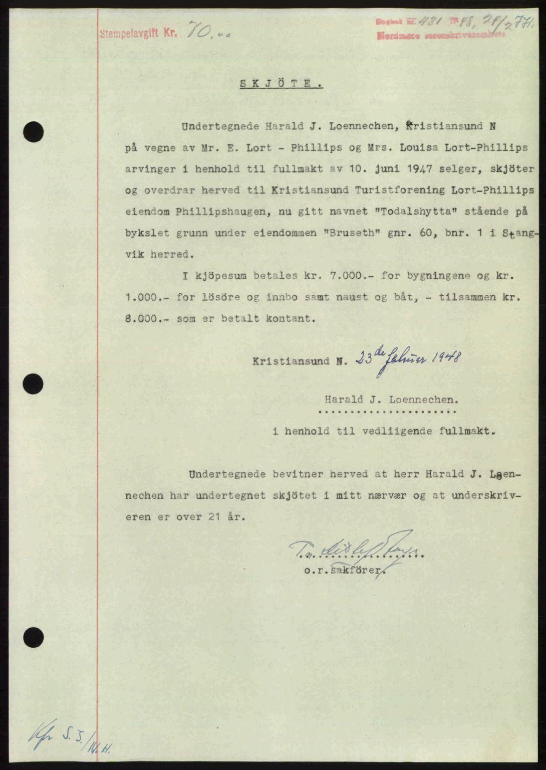 Nordmøre sorenskriveri, SAT/A-4132/1/2/2Ca: Pantebok nr. A107, 1947-1948, Dagboknr: 431/1948