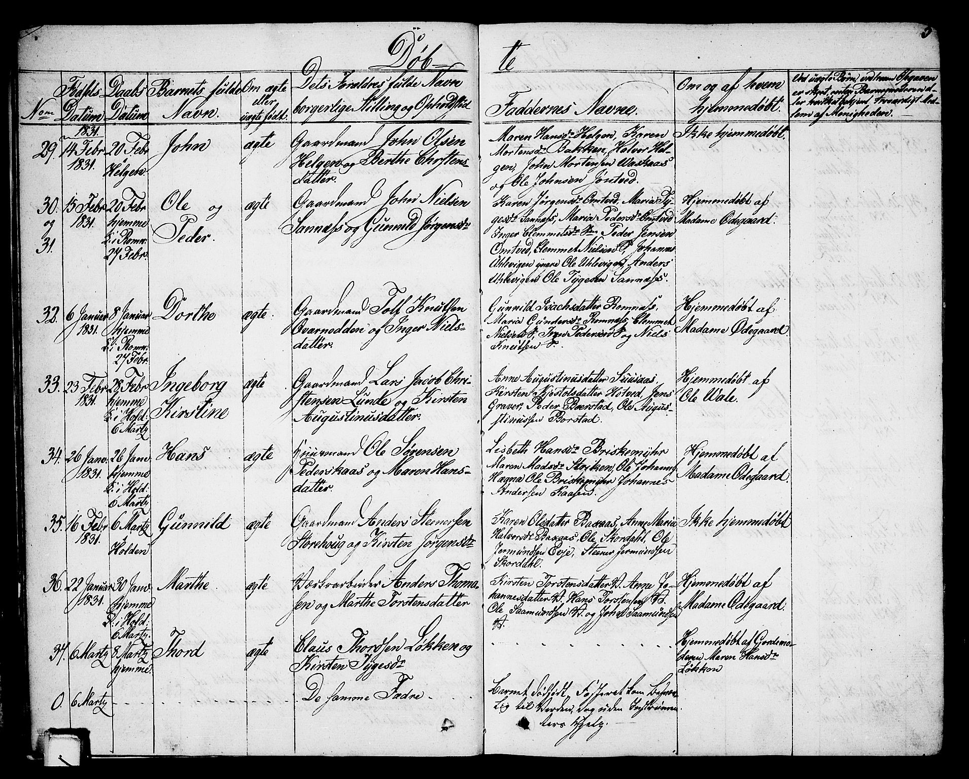Holla kirkebøker, AV/SAKO-A-272/G/Ga/L0002: Klokkerbok nr. I 2, 1830-1848, s. 5
