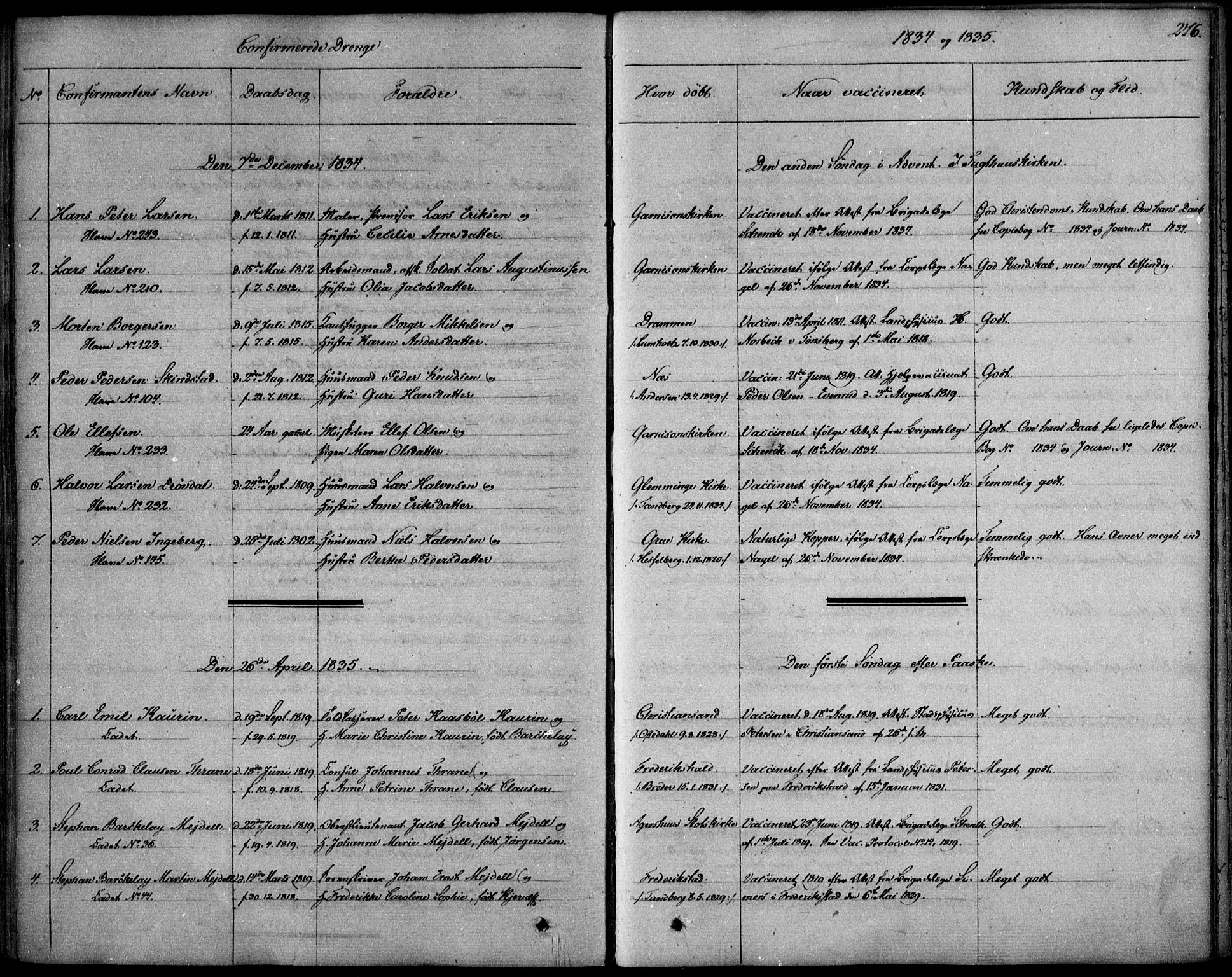 Garnisonsmenigheten Kirkebøker, AV/SAO-A-10846/F/Fa/L0006: Ministerialbok nr. 6, 1828-1841, s. 276