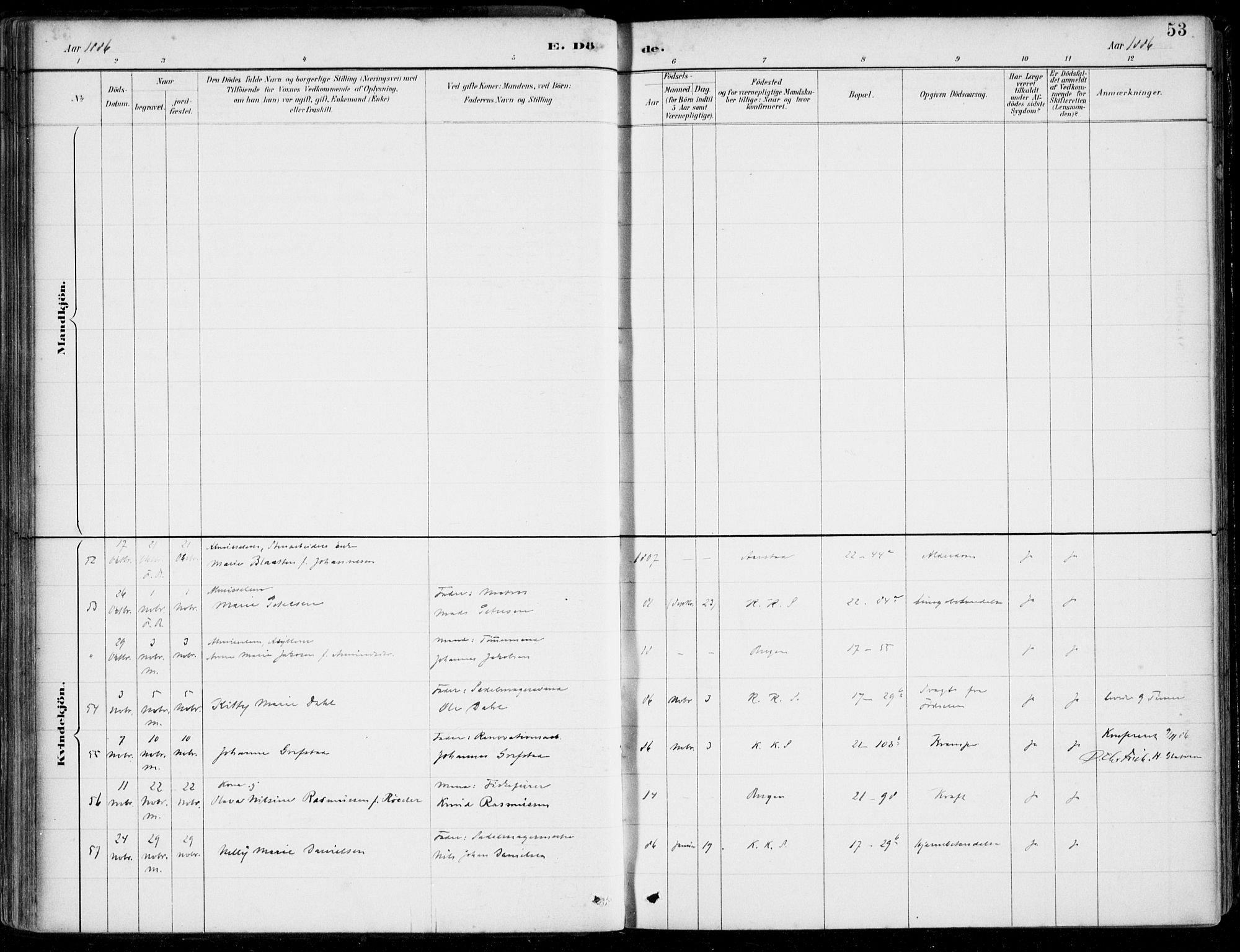 Korskirken sokneprestembete, AV/SAB-A-76101/H/Hab: Klokkerbok nr. E 4, 1884-1910, s. 53