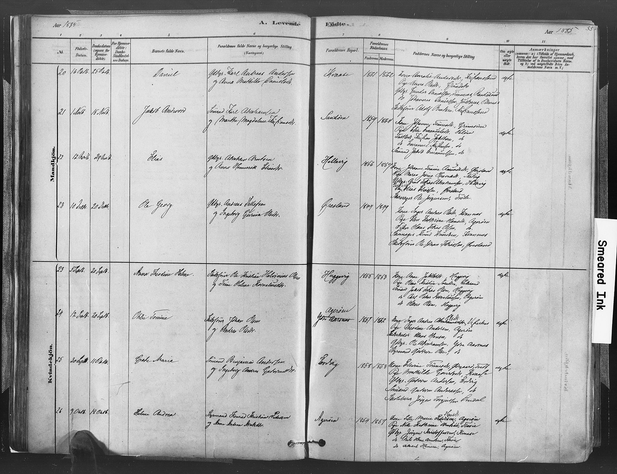 Høvåg sokneprestkontor, AV/SAK-1111-0025/F/Fa/L0005: Ministerialbok nr. A 5, 1878-1893, s. 55