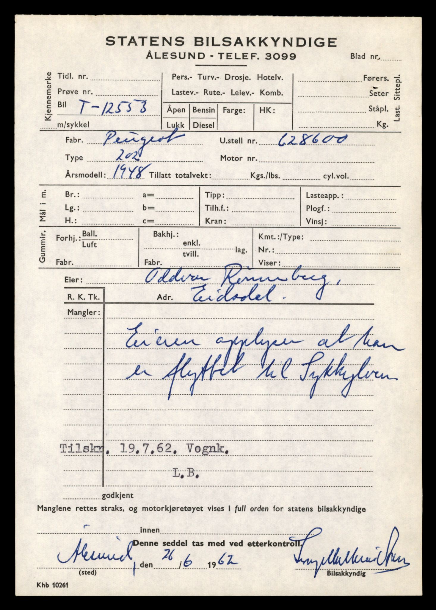 Møre og Romsdal vegkontor - Ålesund trafikkstasjon, AV/SAT-A-4099/F/Fe/L0034: Registreringskort for kjøretøy T 12500 - T 12652, 1927-1998, s. 1026