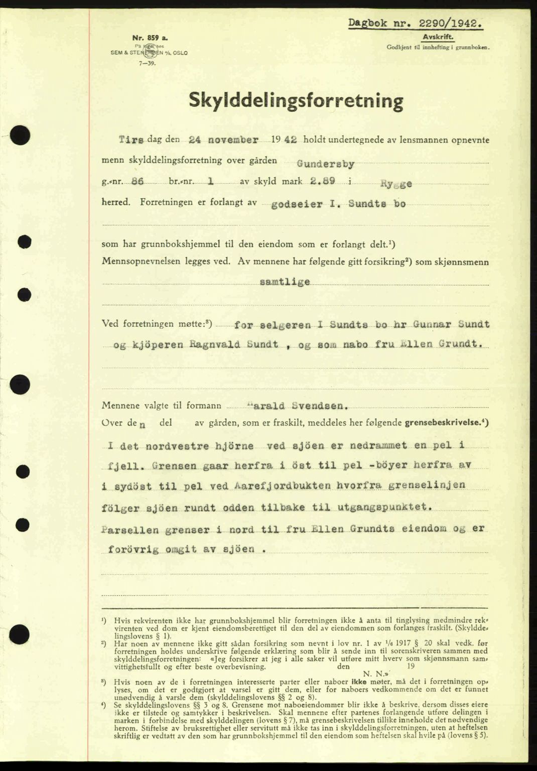 Moss sorenskriveri, SAO/A-10168: Pantebok nr. A10, 1942-1943, Dagboknr: 2290/1942