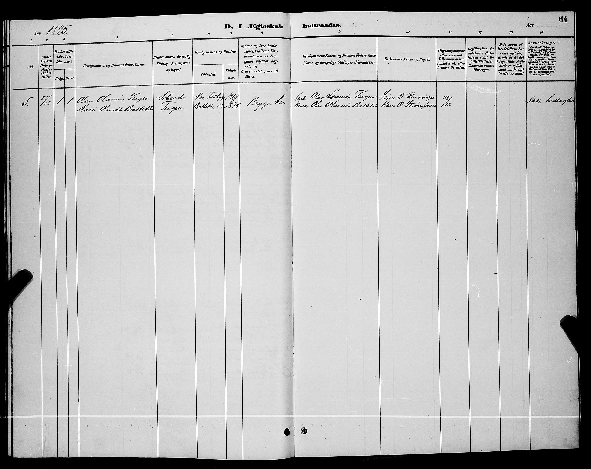 Lunde kirkebøker, AV/SAKO-A-282/G/Gb/L0002: Klokkerbok nr. II 2, 1888-1895, s. 64