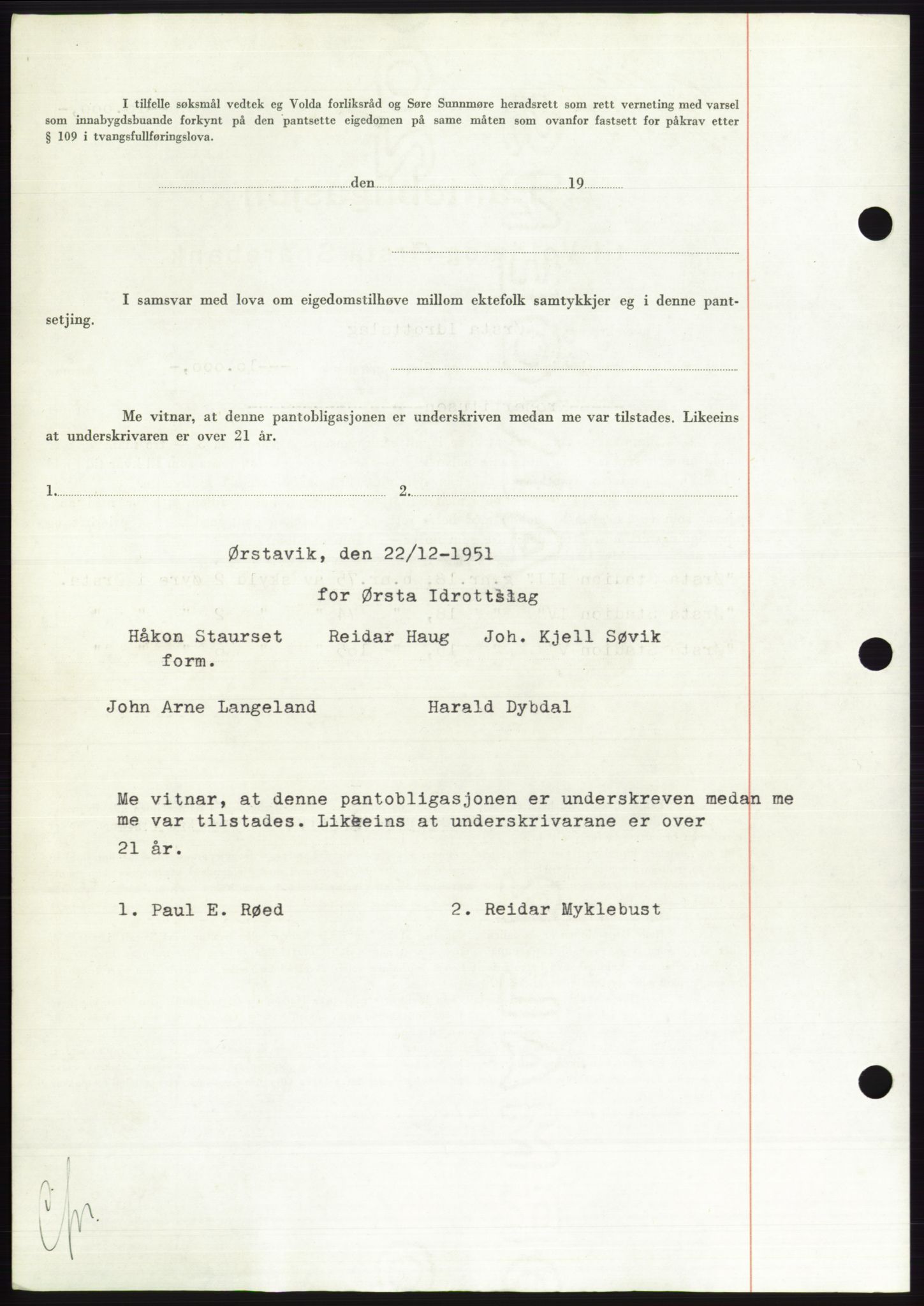 Søre Sunnmøre sorenskriveri, AV/SAT-A-4122/1/2/2C/L0121: Pantebok nr. 9B, 1951-1952, Dagboknr: 102/1952