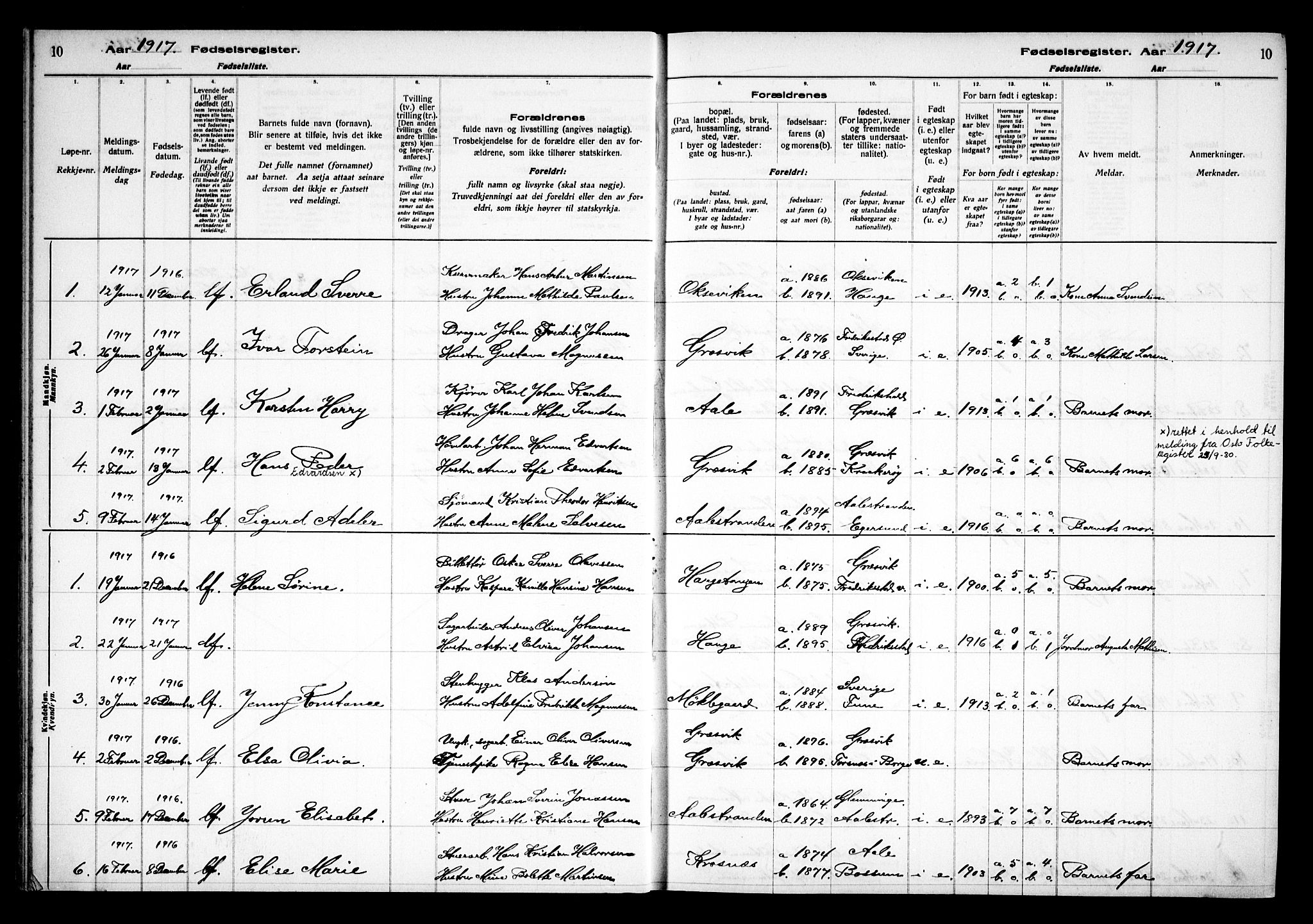 Onsøy prestekontor Kirkebøker, SAO/A-10914/J/Jb/L0001: Fødselsregister nr. II 1, 1916-1938, s. 10