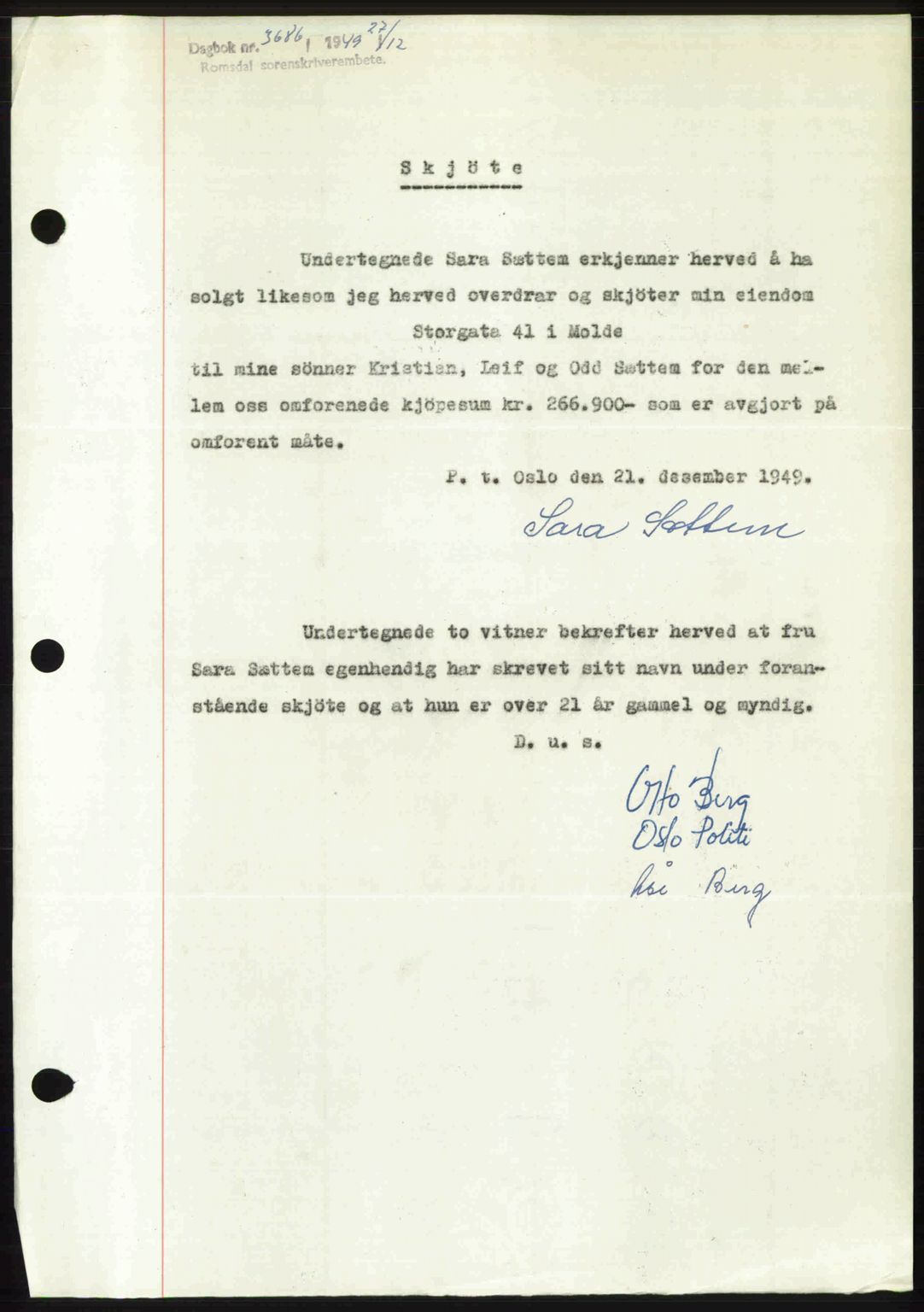 Romsdal sorenskriveri, SAT/A-4149/1/2/2C: Pantebok nr. A31, 1949-1949, Dagboknr: 3686/1949