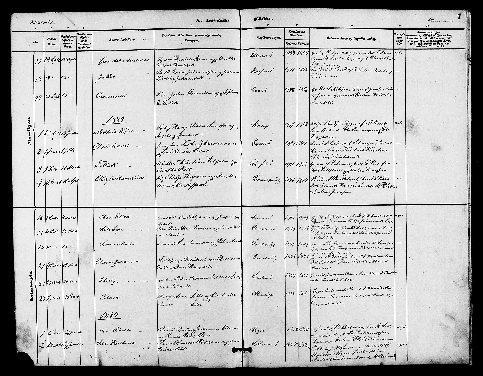 Haugesund sokneprestkontor, SAST/A -101863/H/Ha/Hab/L0003: Klokkerbok nr. B 3, 1882-1889, s. 7