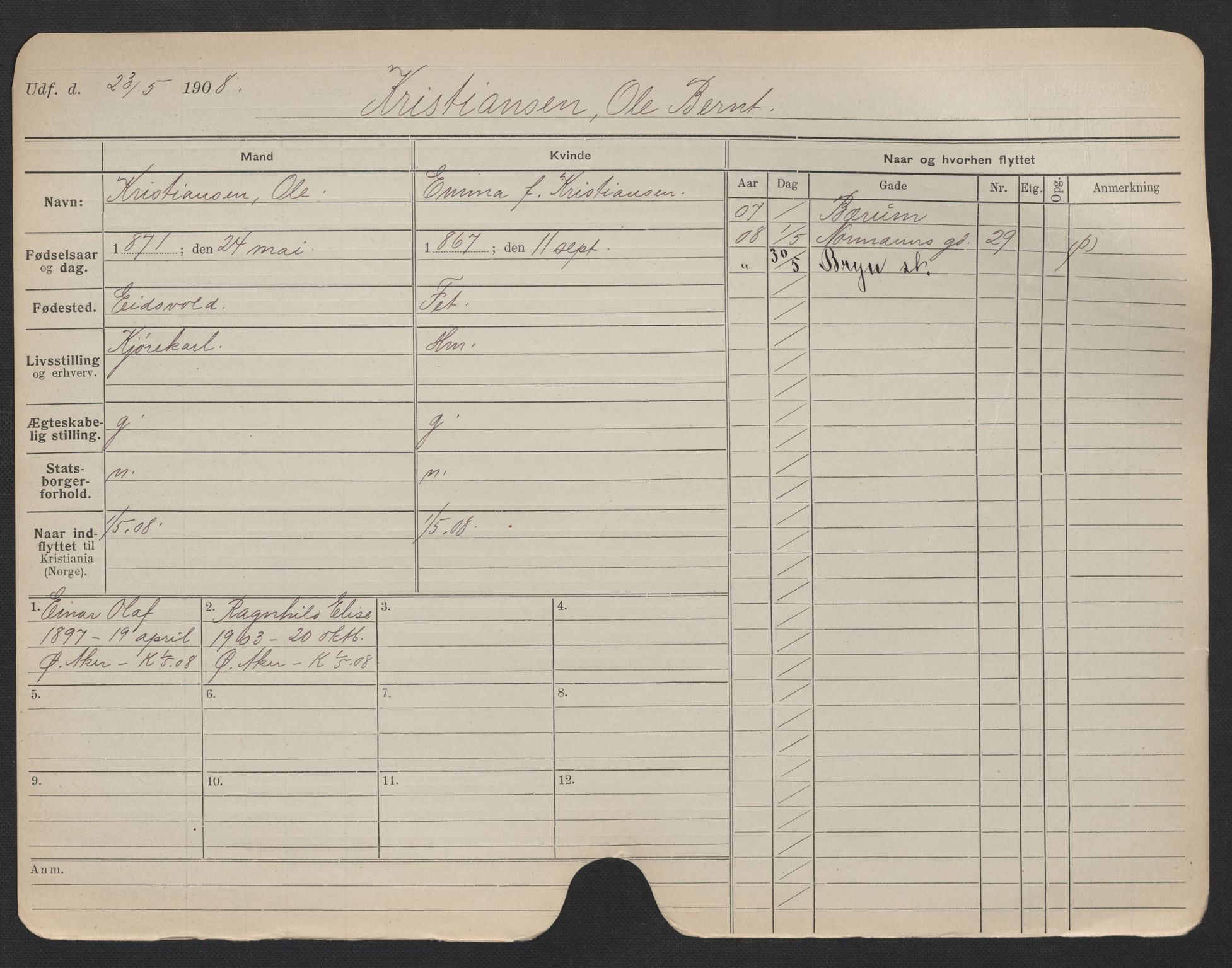Oslo folkeregister, Registerkort, AV/SAO-A-11715/F/Fa/Fac/L0006: Menn, 1906-1914, s. 775a