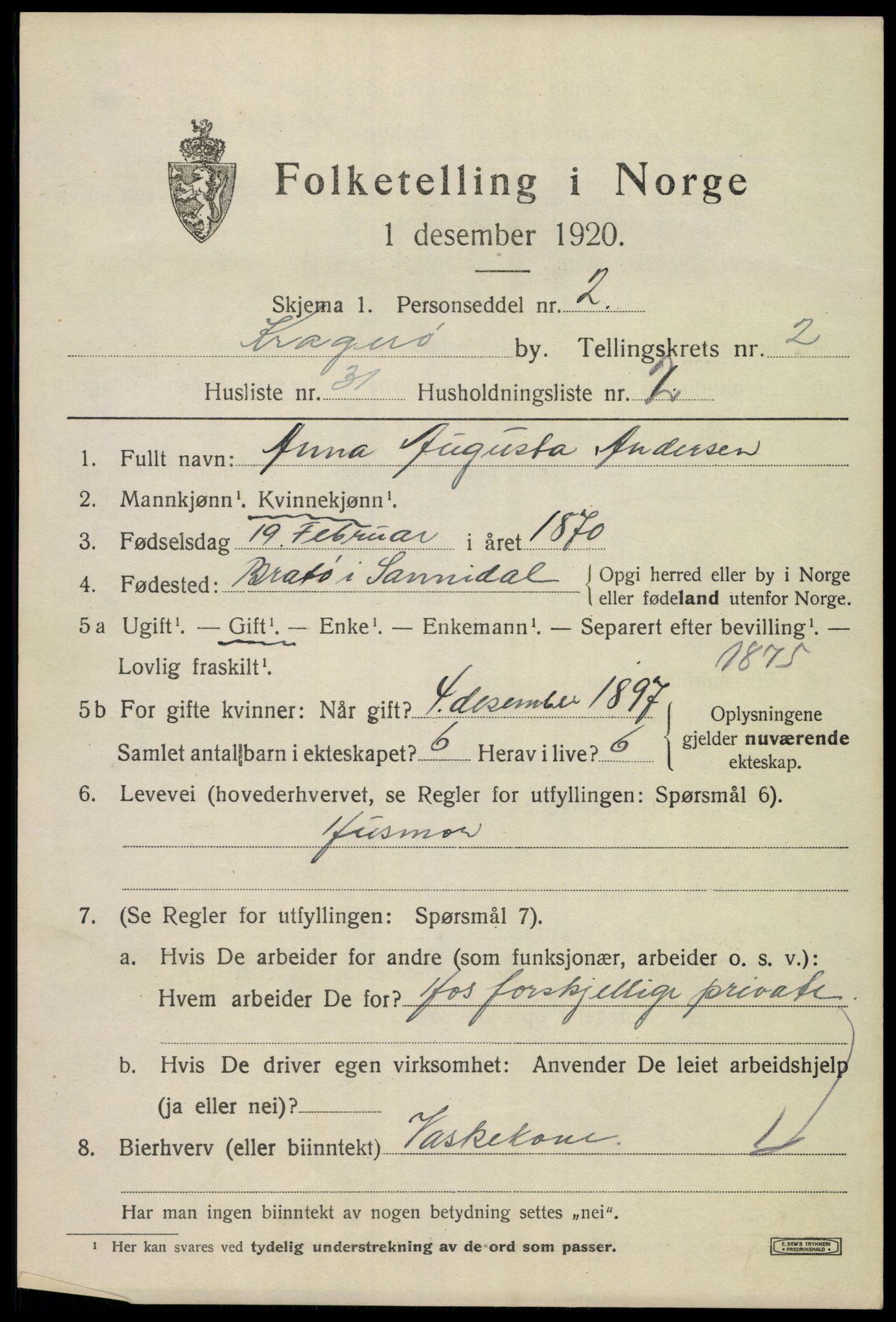 SAKO, Folketelling 1920 for 0801 Kragerø kjøpstad, 1920, s. 5817