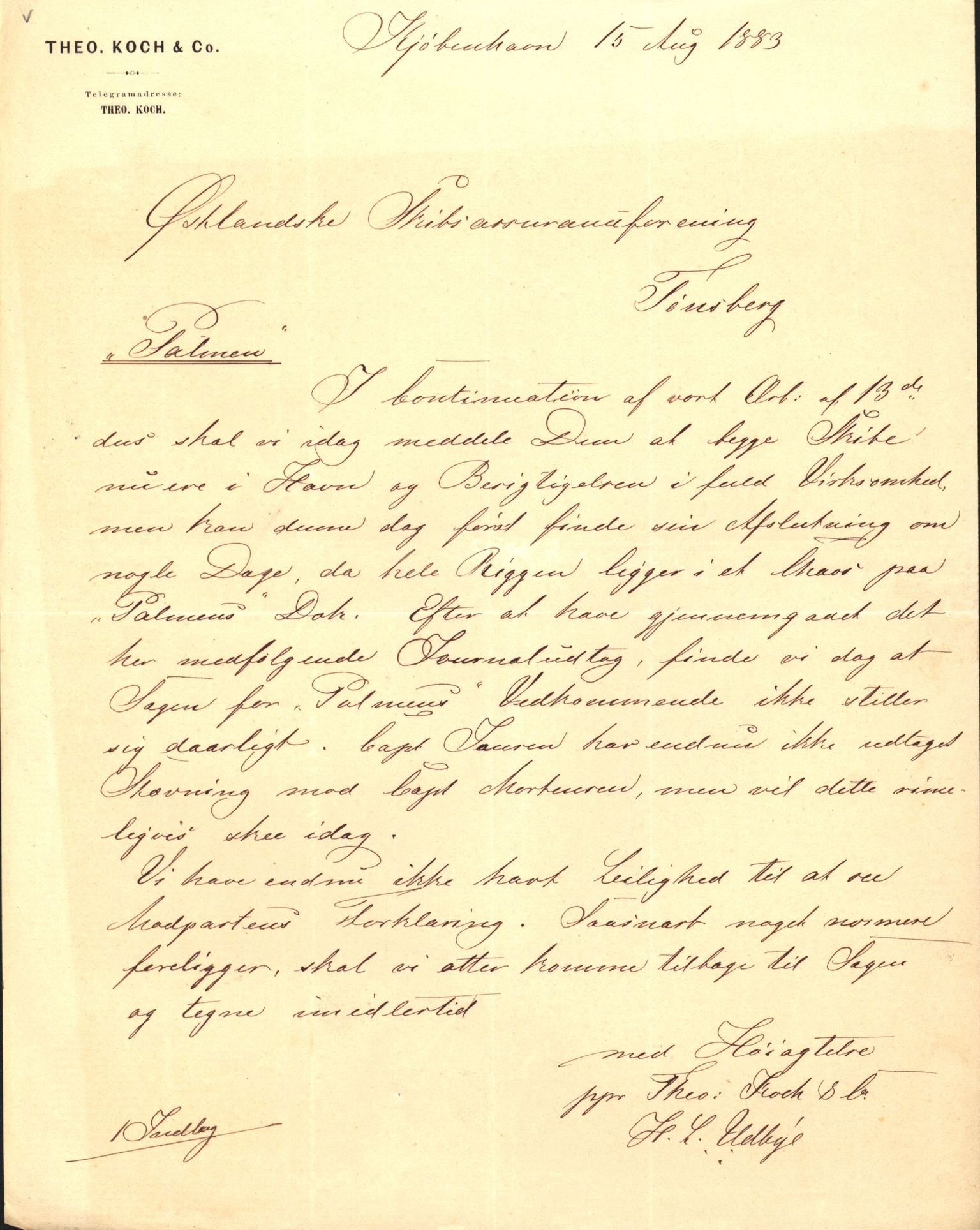 Pa 63 - Østlandske skibsassuranceforening, VEMU/A-1079/G/Ga/L0016/0014: Havaridokumenter / Palmen, Prindsesse Gyda, Eralo, Esmeralda, Sophie, 1883, s. 24