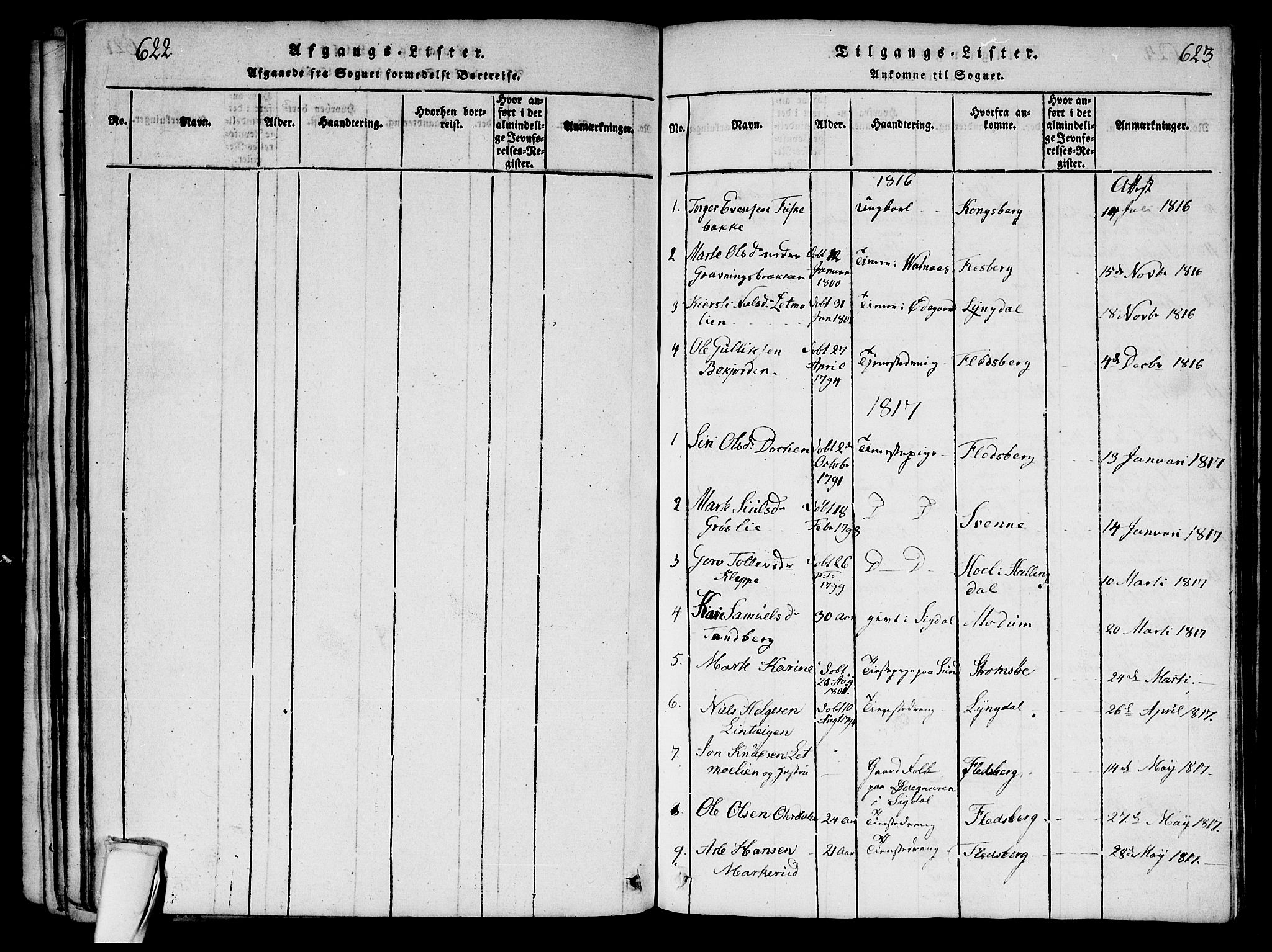 Sigdal kirkebøker, AV/SAKO-A-245/G/Ga/L0001: Klokkerbok nr. I 1 /1, 1816-1835, s. 622-623