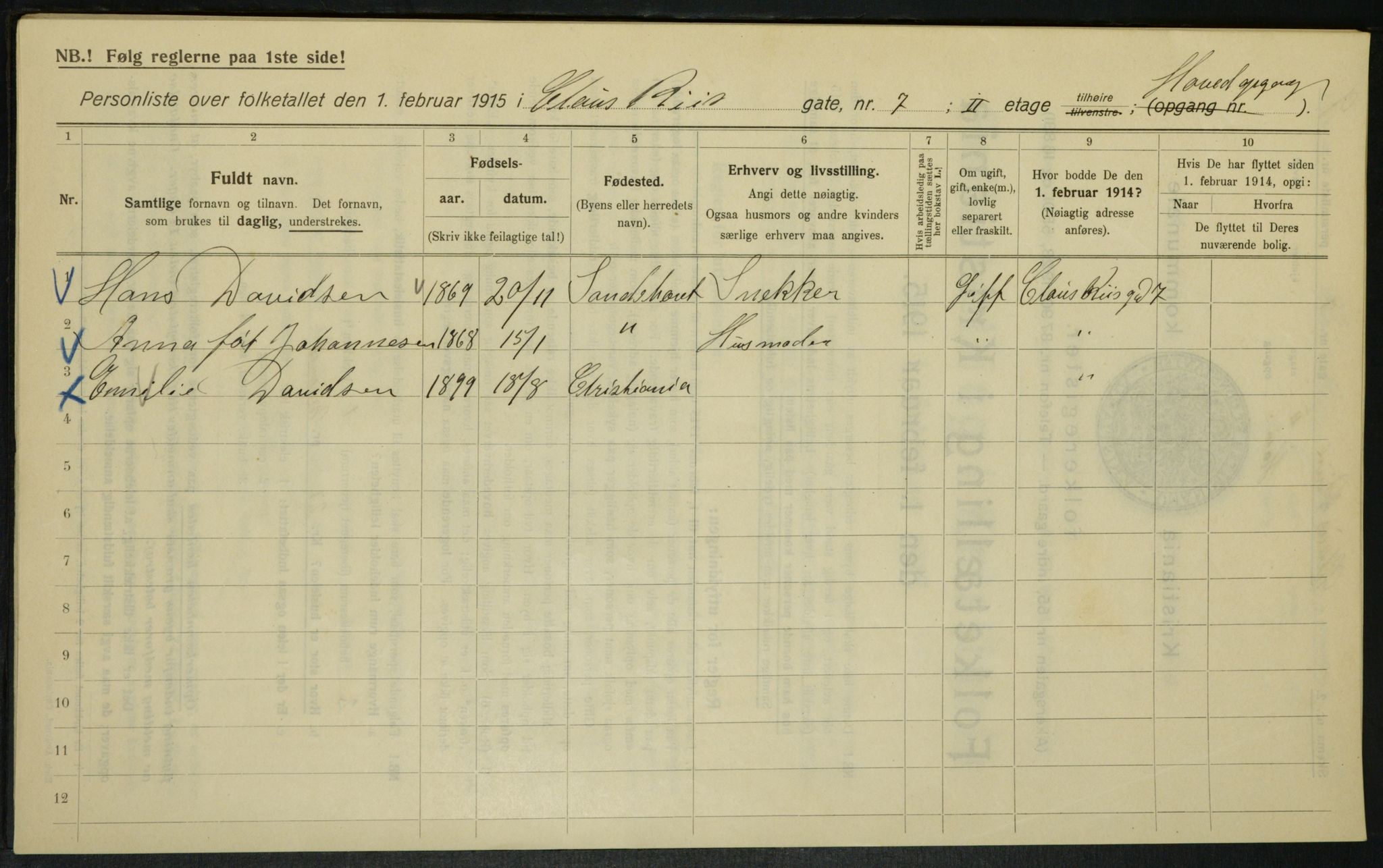 OBA, Kommunal folketelling 1.2.1915 for Kristiania, 1915, s. 12753